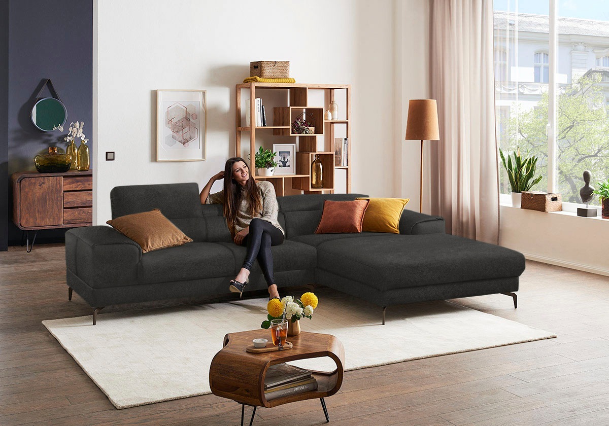 W.SCHILLIG Ecksofa »Piedroo, Designsofa mit tollem Sitzkomfort, elegant und bequem, L-Form« Kopfteilverstellung, wahlweise mit Sitztiefenverstellung, Breite 303cm