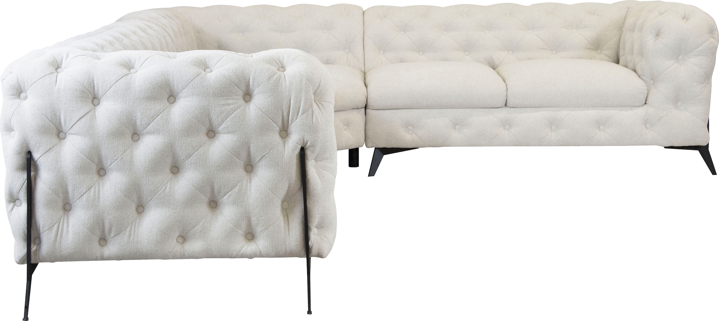 Leonique Chesterfield-Sofa »Amaury L-Form«, großes Ecksofa, Chesterfield-Optik, Breite 323 cm, Fußfarbe wählbar