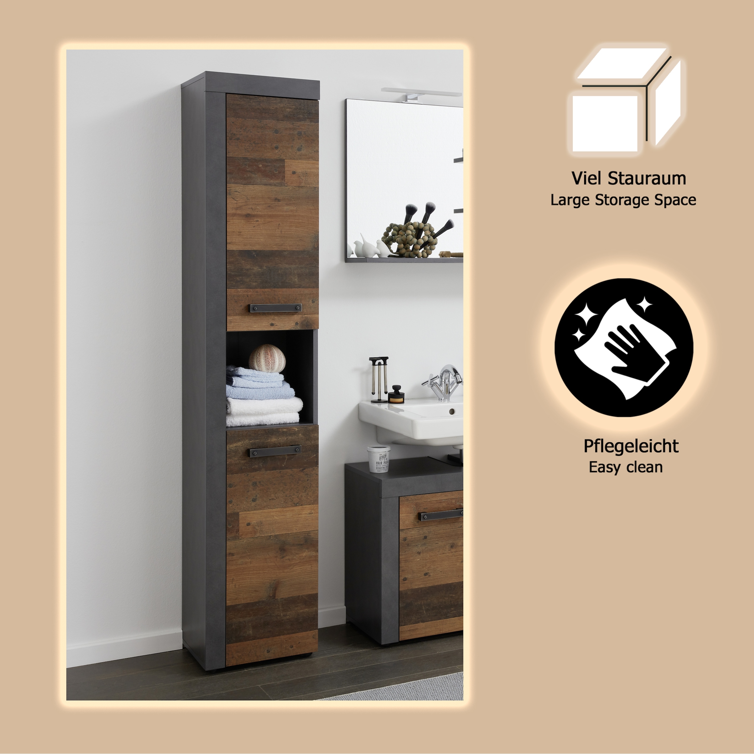 INOSIGN Hochschrank »Ilana«, Hochschrank mit 2 Türen & 1 Fach - (B/T/H) 36/31/184 cm