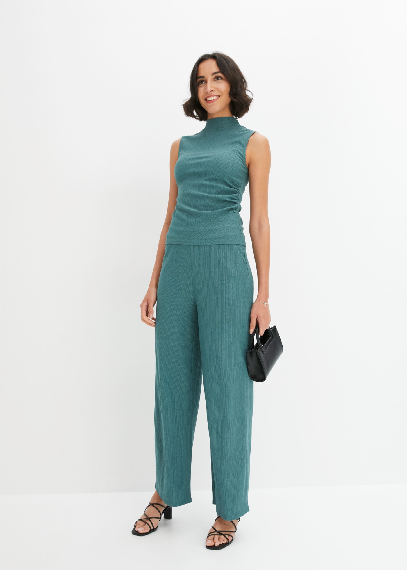 bonprix Overall Set, 2er,  aus Crinklejersey, schmale Passform, ärmellos, im 2er-Set