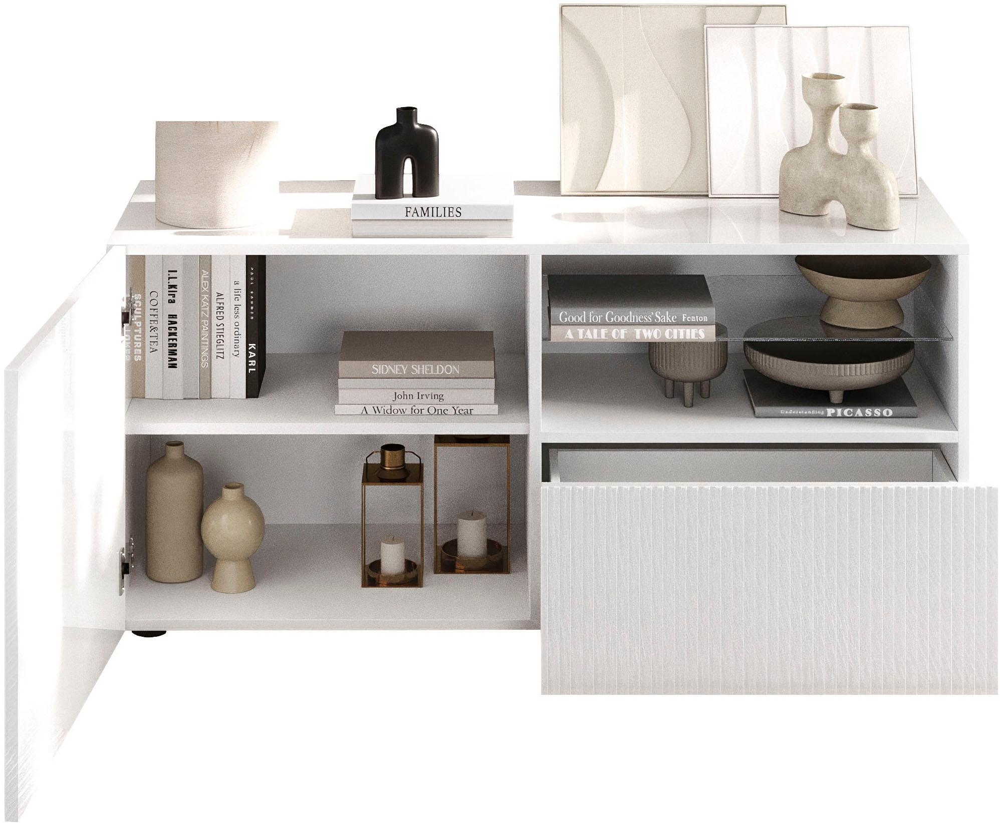 Home affaire Lowboard »Rio Breite 120 cm, TV-Board 1 Tür u. 1 Schubkasten, TV-Schrank« geriffelte MDF-Fronten, modern u. elegant, Kabelführung, platzsparend