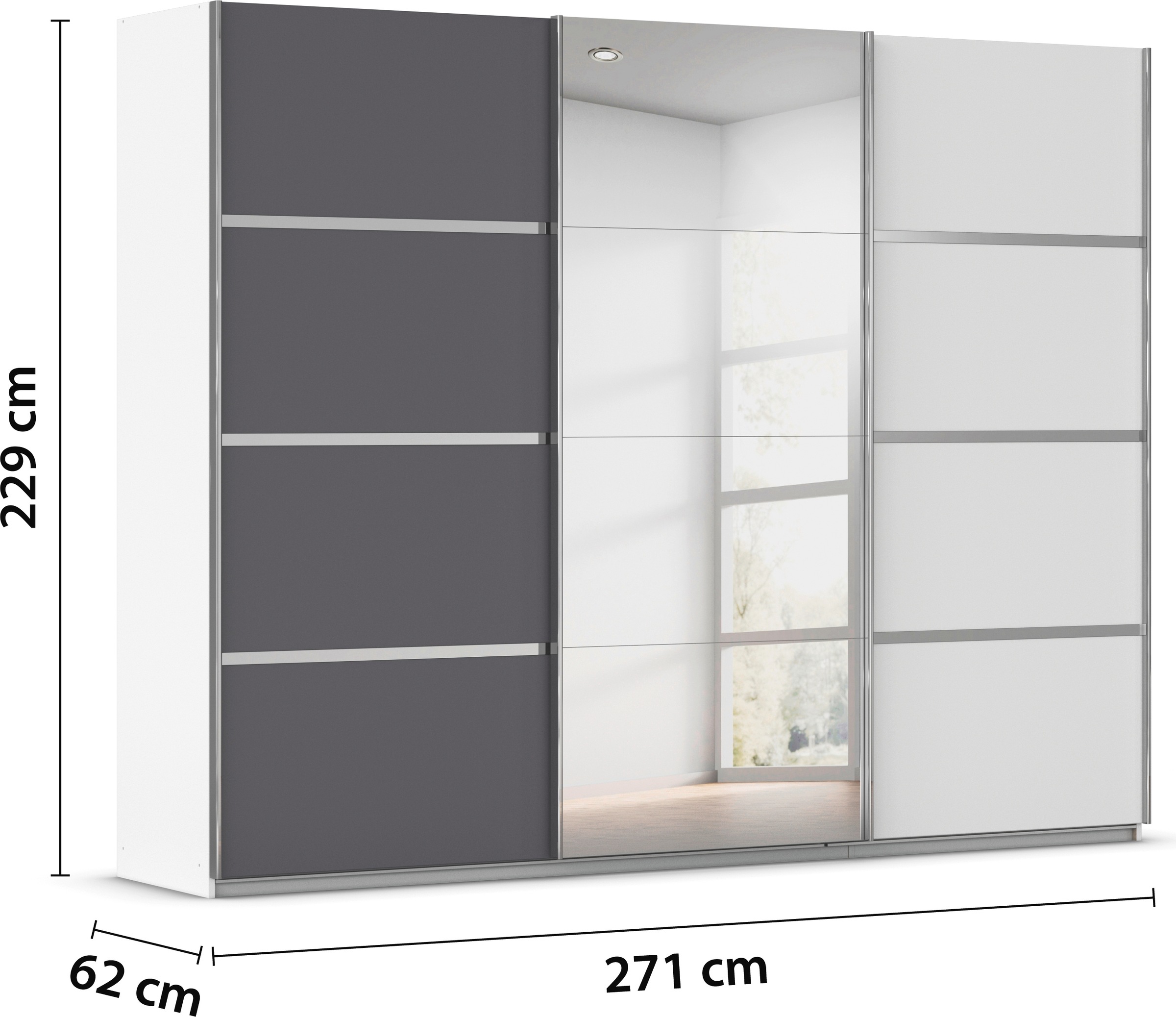 rauch Kleiderschrank »Schwebetürenschrank Garderobe Schrank TOP ANGEBOT Avola«, (in 3 verschiedenen Ausstattungen BASIC/CLASSIC/PREMIUM inkl. Spiegel), mit eleganten Zierleisten in Chrom, Schwarz oder Weiß MADE IN GERMANY