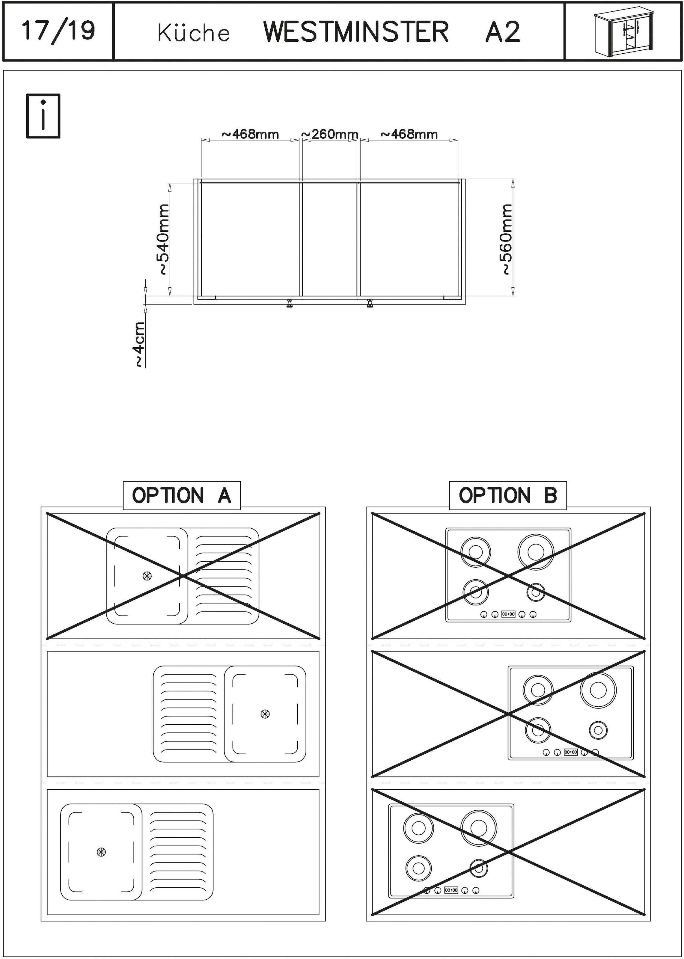 KOCHSTATION Pantryküche »KS-Westminster«, Breite 130 cm, ohne E-Geräte