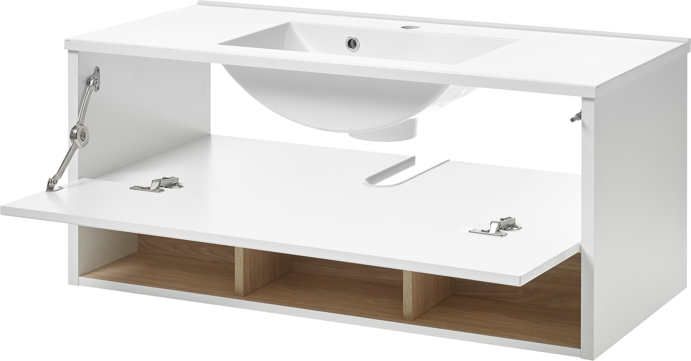 PLACES OF STYLE Badmöbel-Set »Studio Line, Bad im modernen Design, 2-teiliges Badezimmer« in 2 Farben und 2 Spiegelformen lieferbar, 2 Stk. tlg.