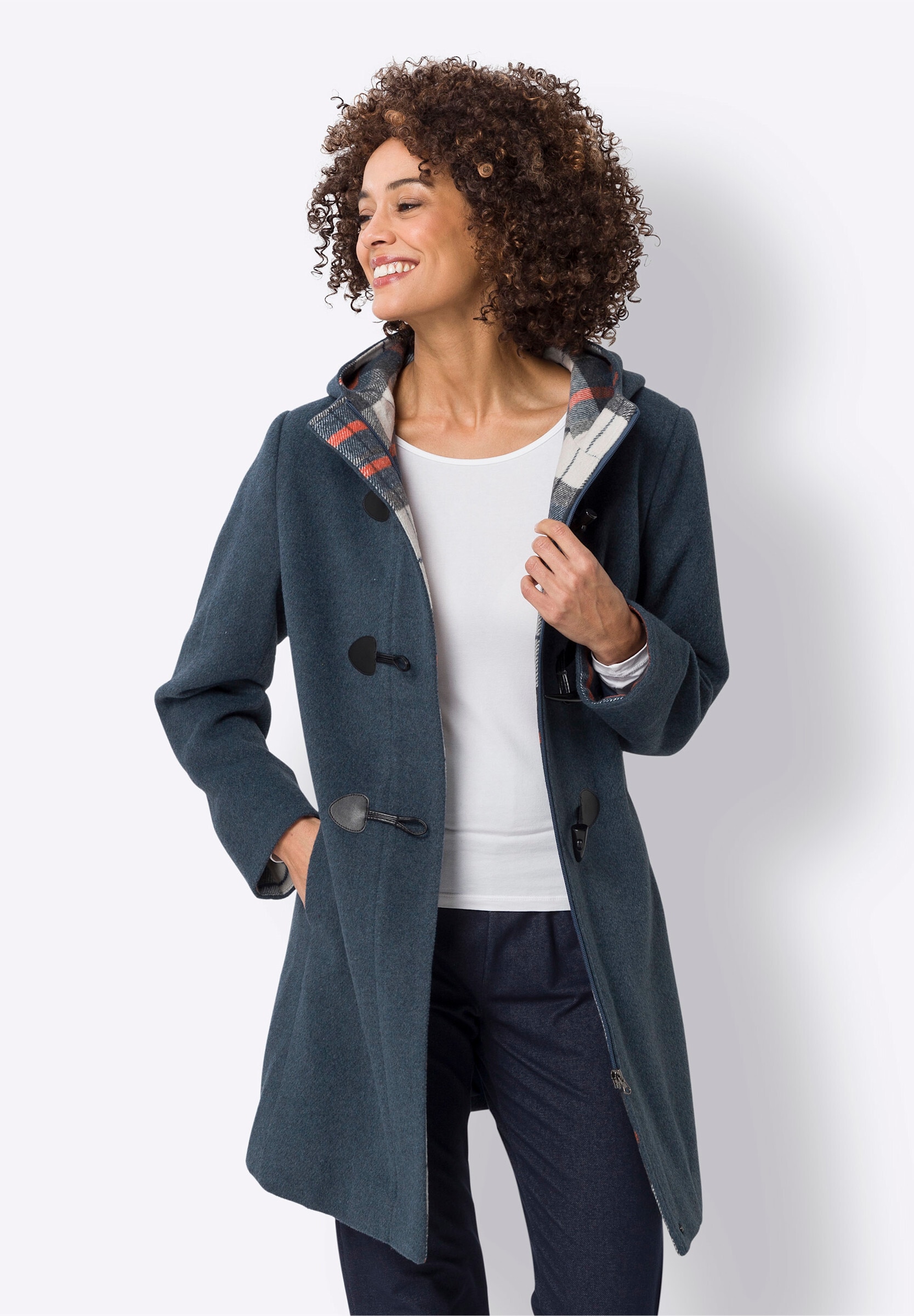Sieh an! Allwetterjacke »Dufflecoat Jacke mit Knebelknöpfen« mit Kapuze