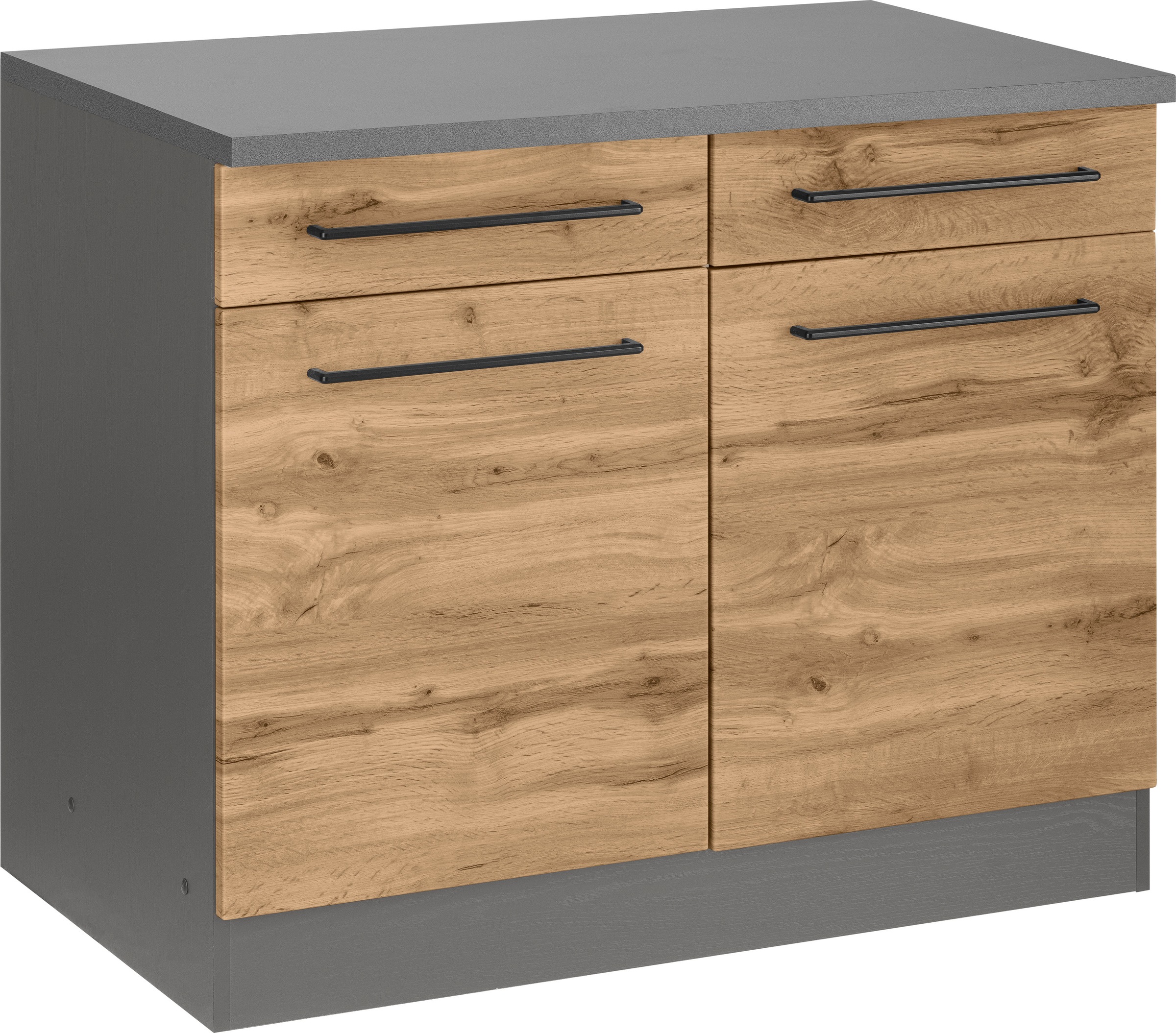 HELD MÖBEL Unterschrank »Tulsa«, 100 cm breit, 2 Schubkästen, 2 Türen, schwarzer Metallgriff, hochwertige MDF Front