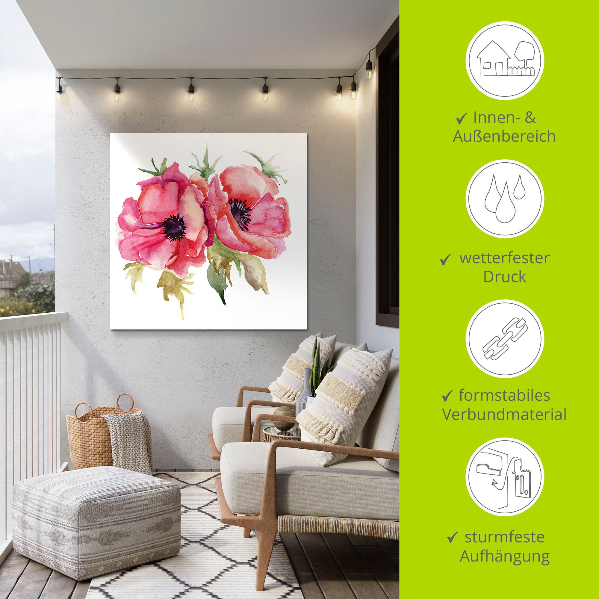 Artland Wandbild »Mohnblumen«, Blumen, (1 St.), als Alubild, Outdoorbild, Leinwandbild, Poster, Wandaufkleber