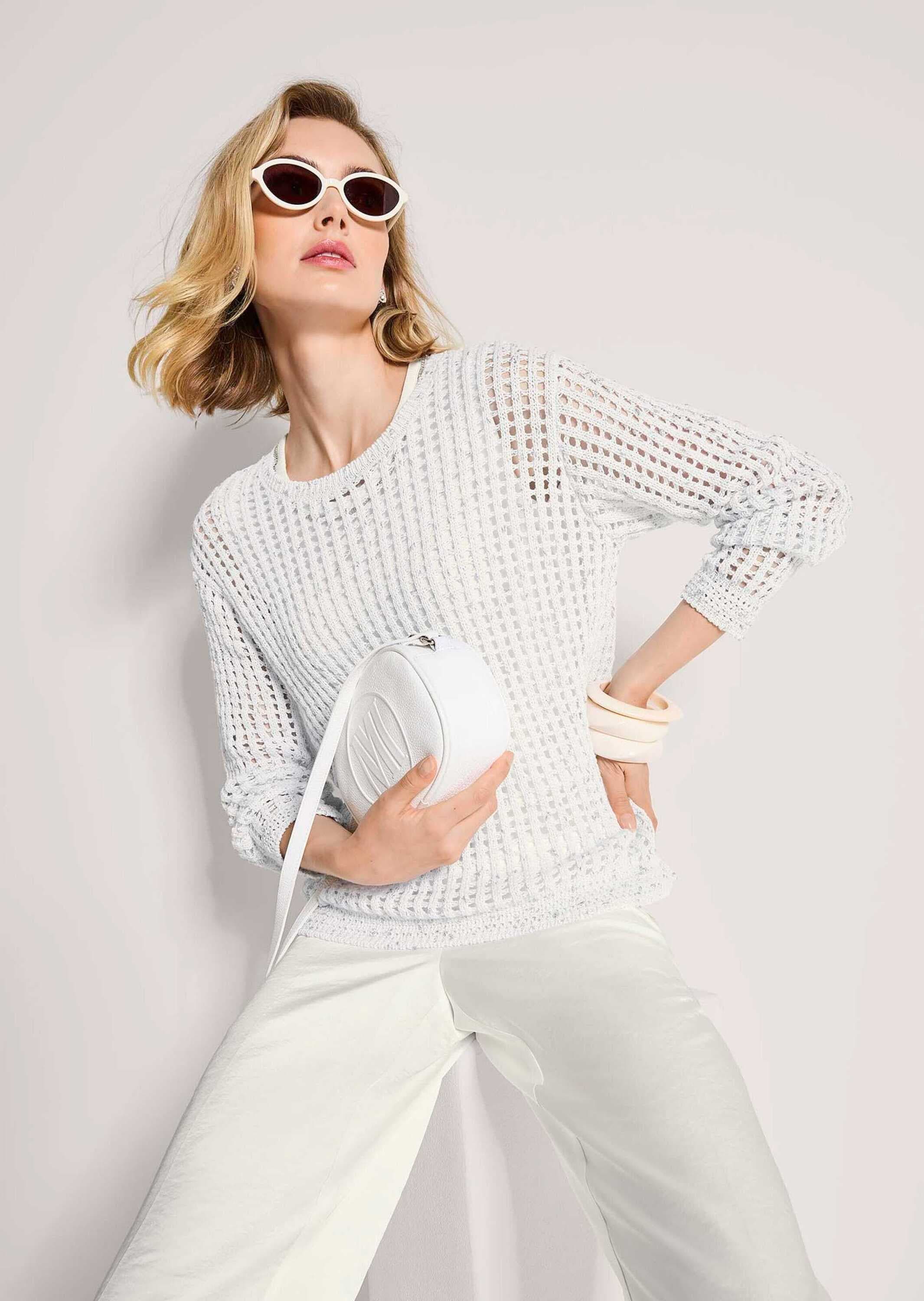 MADELEINE Longpullover »Strickpullover Ajourpullover mit Glanzeffekt« Dezenter Glanz