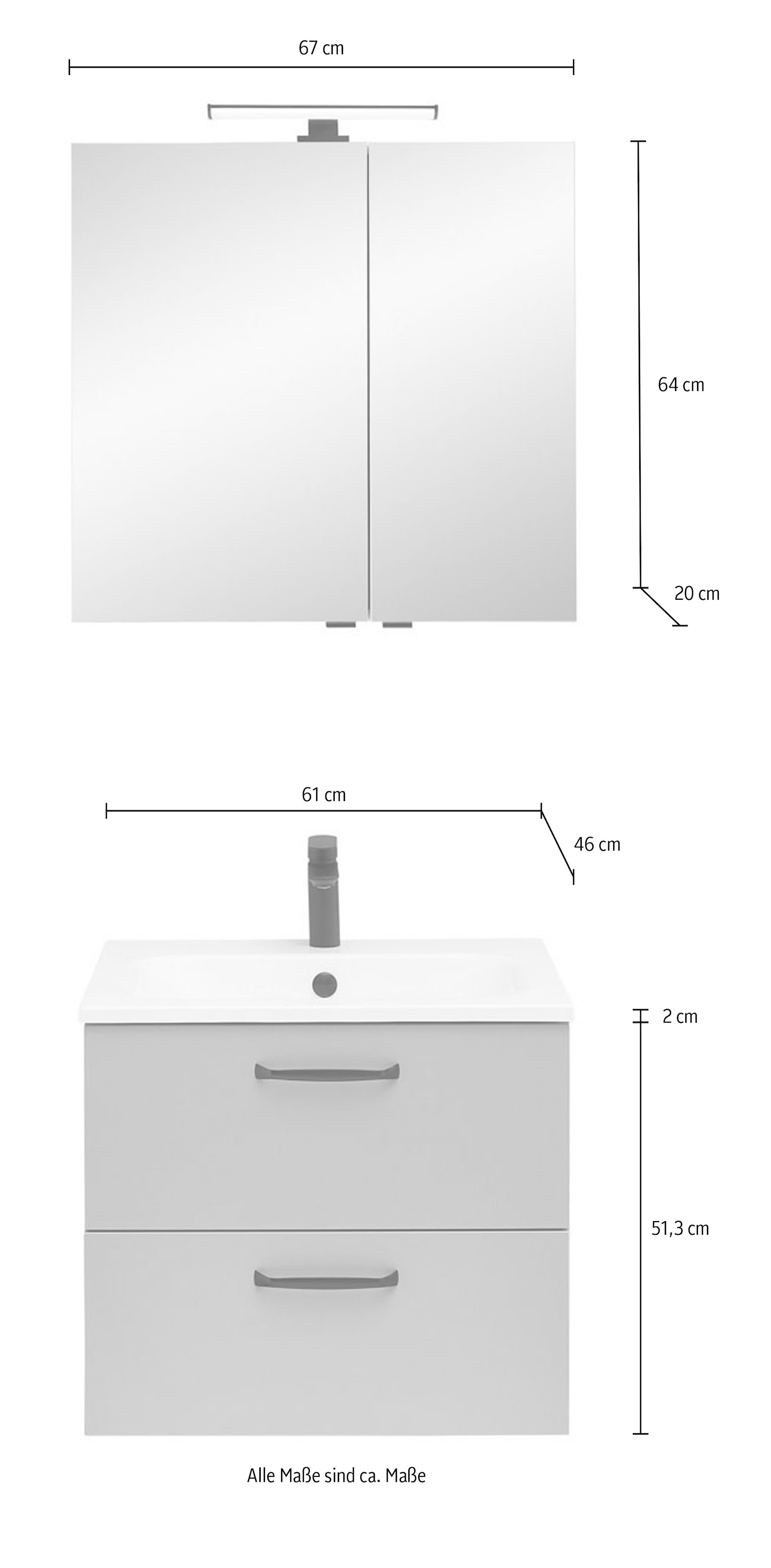 Saphir Badmöbel-Set »Quickset 500,Waschtischunterschrank mit Waschtisch und Spiegelschrank« 3 Stk. tlg.