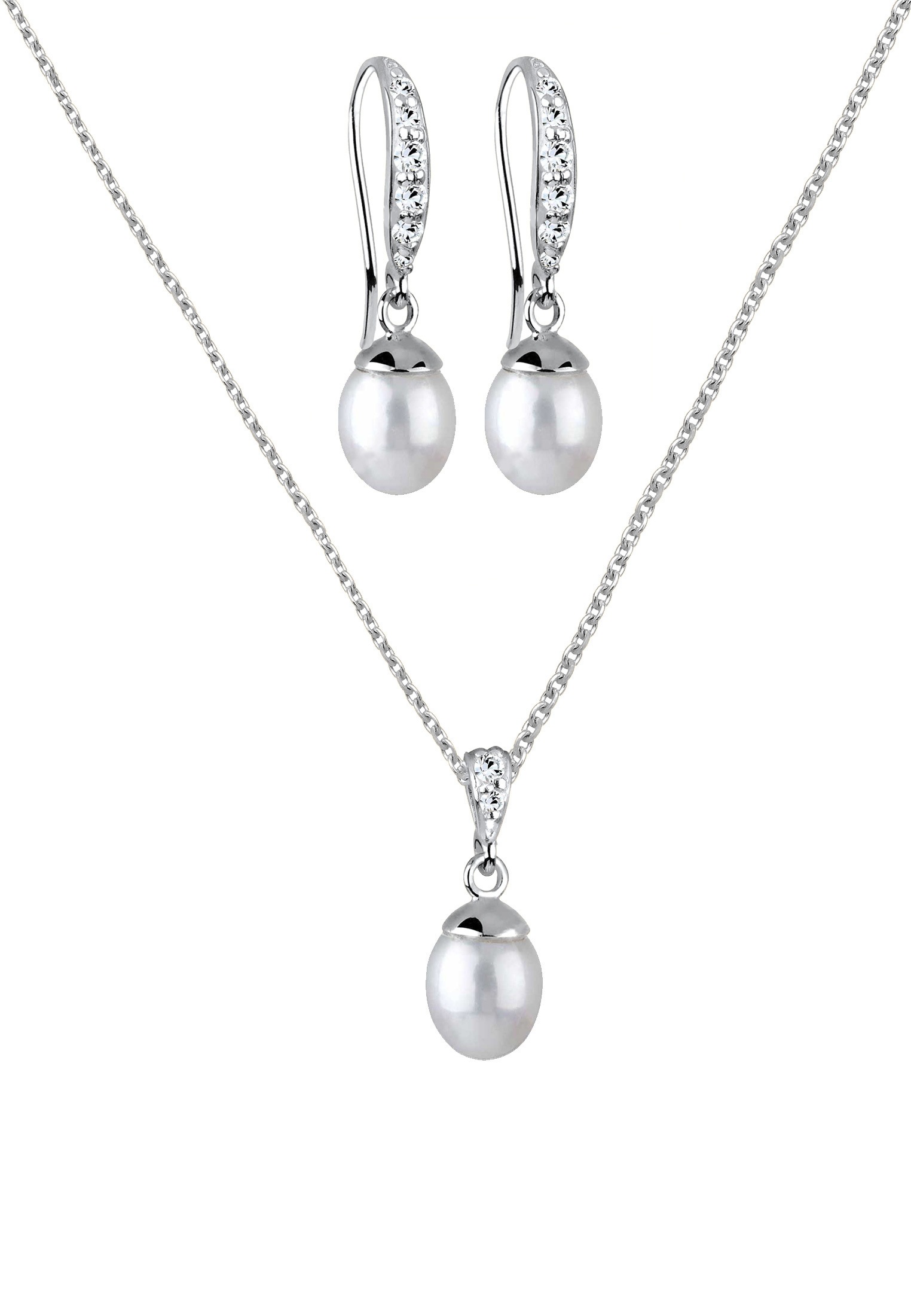 Elli Ohrring und Ketten Set »Schmuckset Elegant Perle Kristalle 925 Silber«