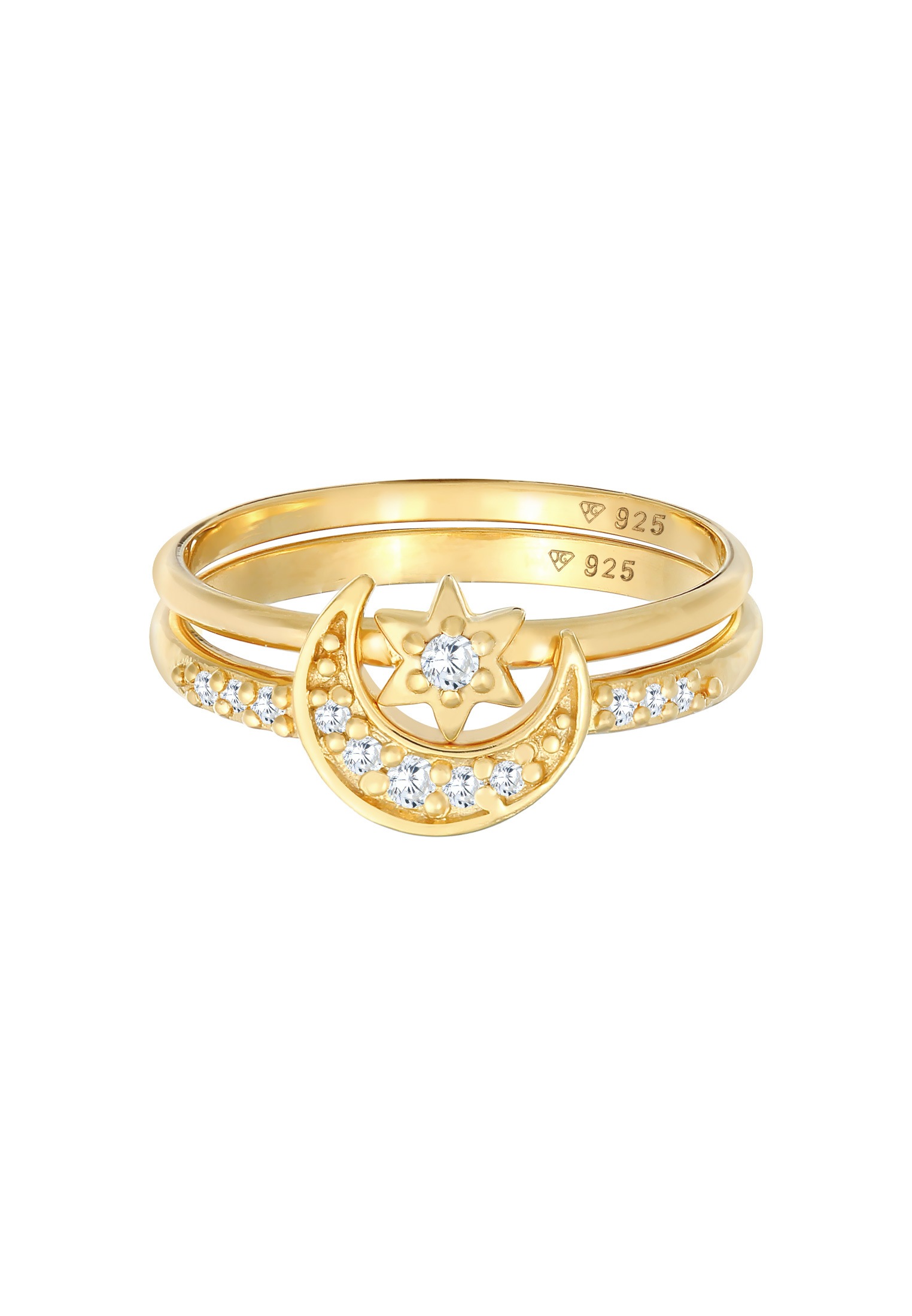 Elli Ring-Set »Ring Stern Mond Zirkonia Stapelring 2er Set 925 Silber«