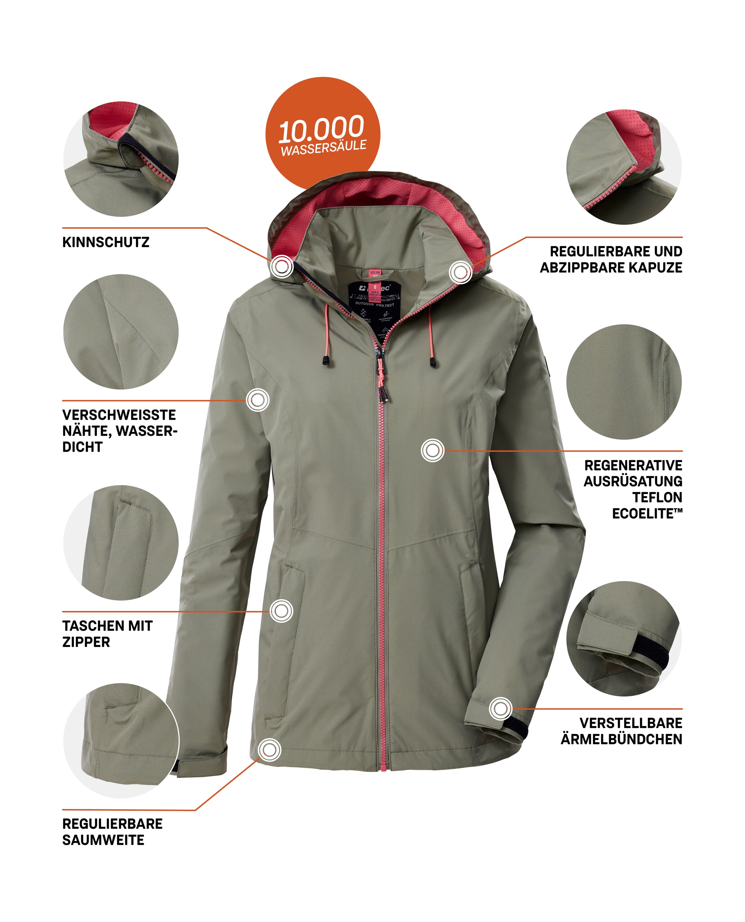 Killtec Outdoorjacke »Damen Regenjacke OOKS 1« Leichte, wasser- und winddichte Jacke, atmungsaktiv, abnehmbare Kapuze