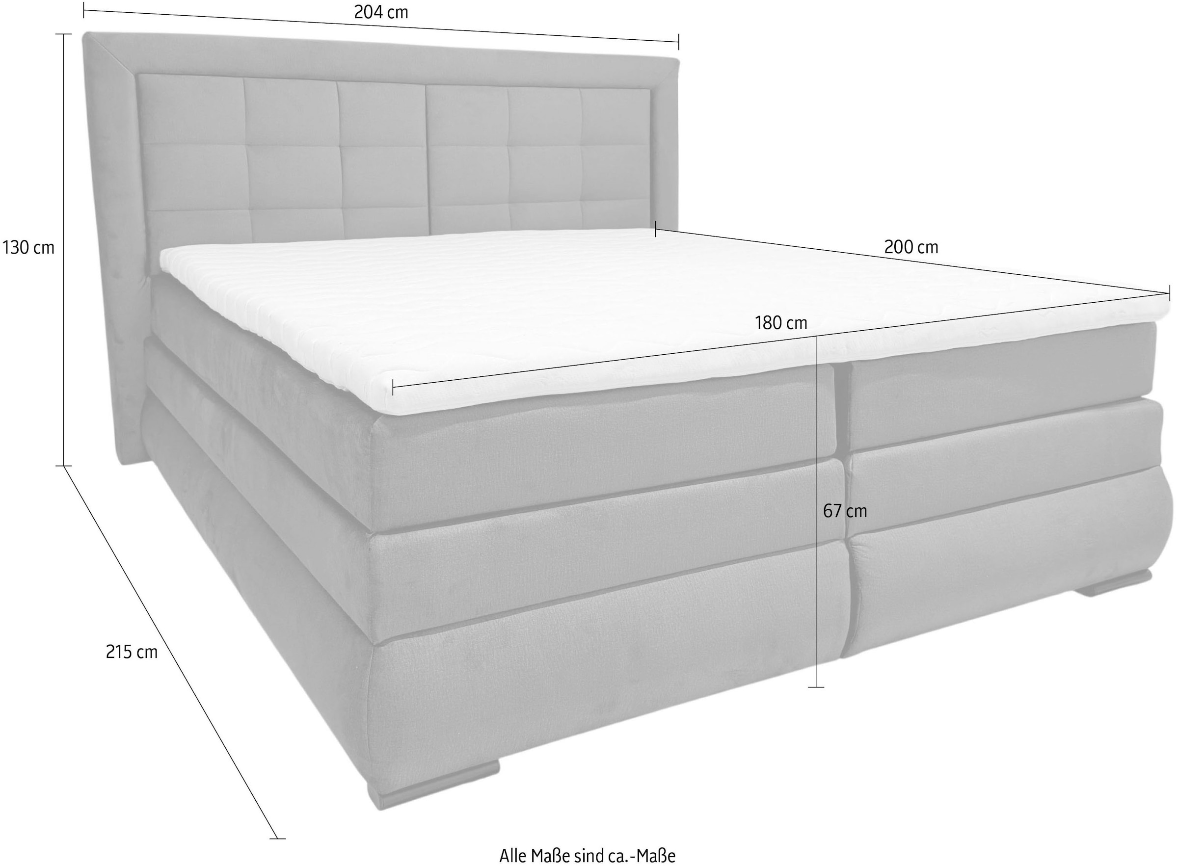 OTTO home Boxspringbett »MIVVA in der Breite 180cm, inkl. Bettkasten & Topper« in H3, H4 oder Hmix H3/H4, wahlweise mit oder ohne LED-Leuchten
