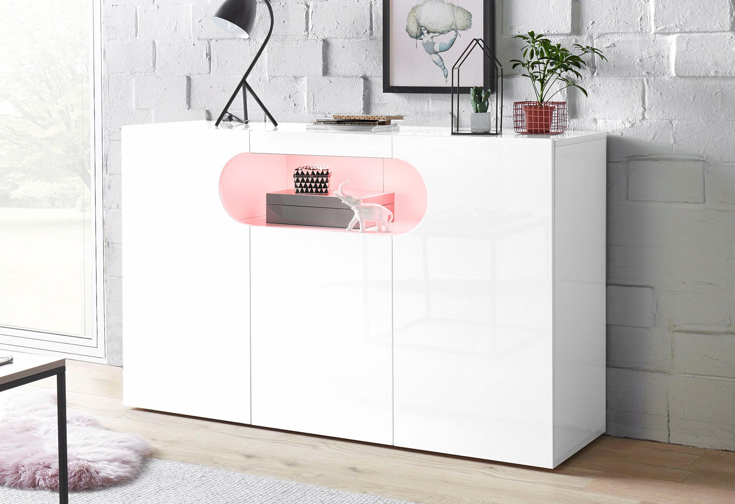 Sideboard »Real,Vitrine,Kommode,Schrank,Breite 130 cm komplett hochglanz lackiert«,...