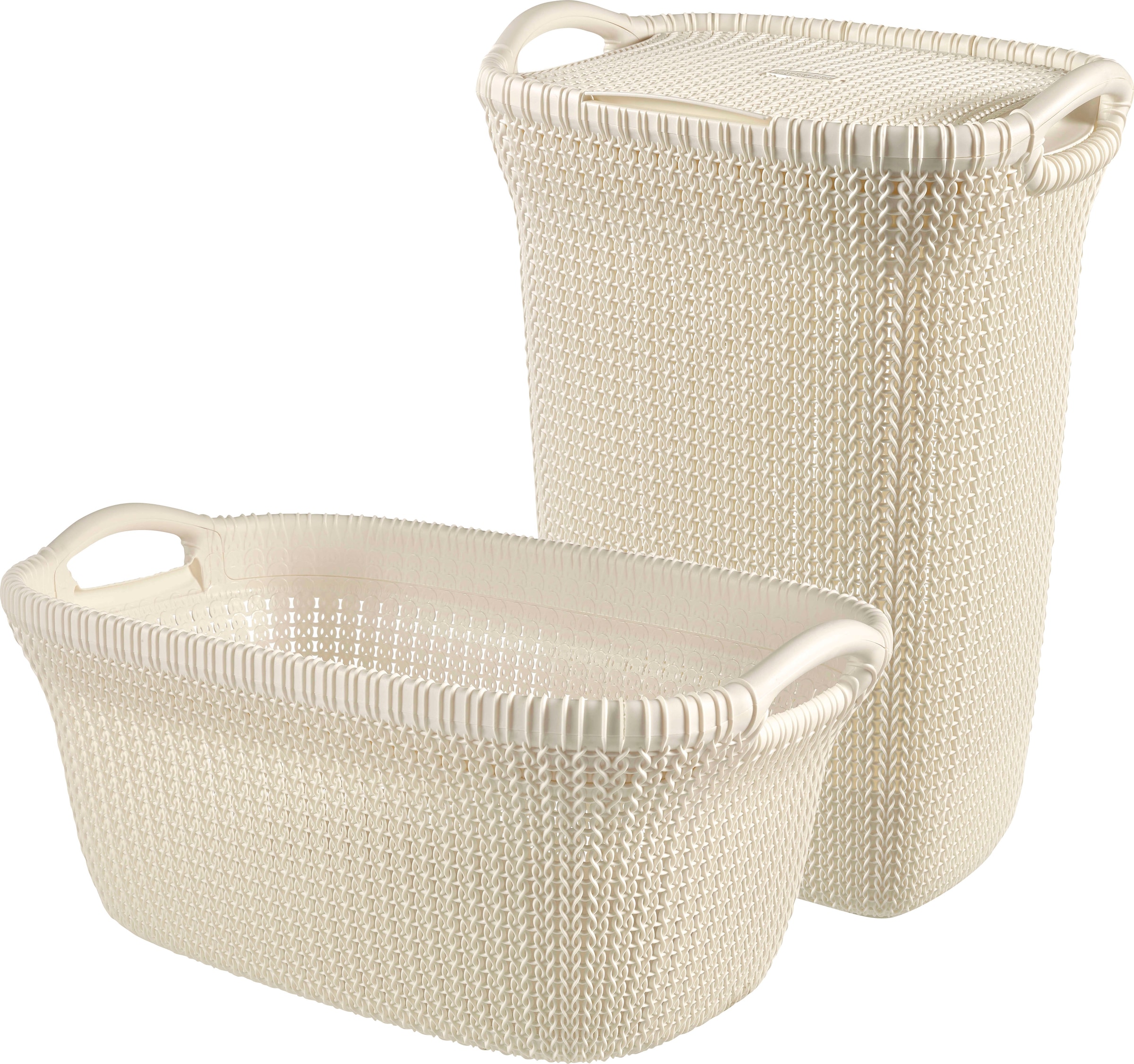 Curver Wäschekorb »Knit«, (Set, 2 St.), und Wäschesammler creme