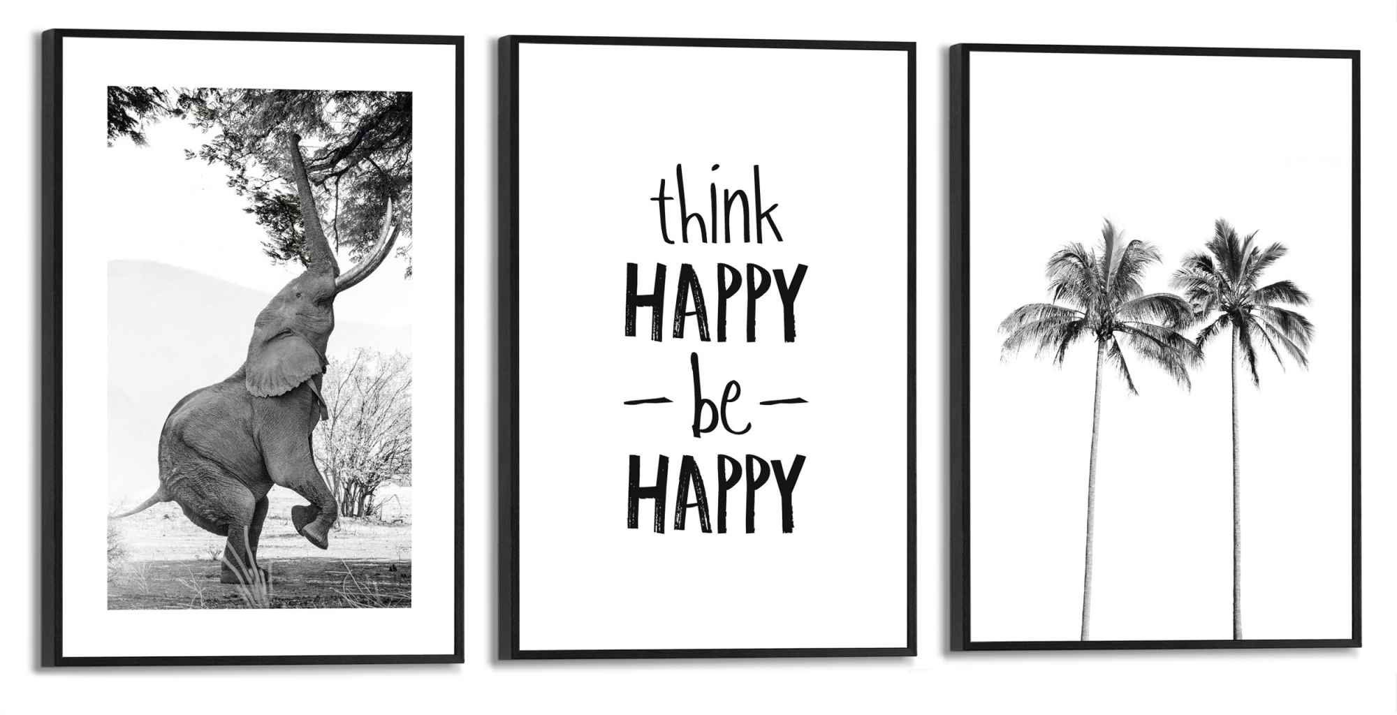Reinders! Wandbild »Happy Freiheit - Palme - Elefant - Froh«, (3 St.)