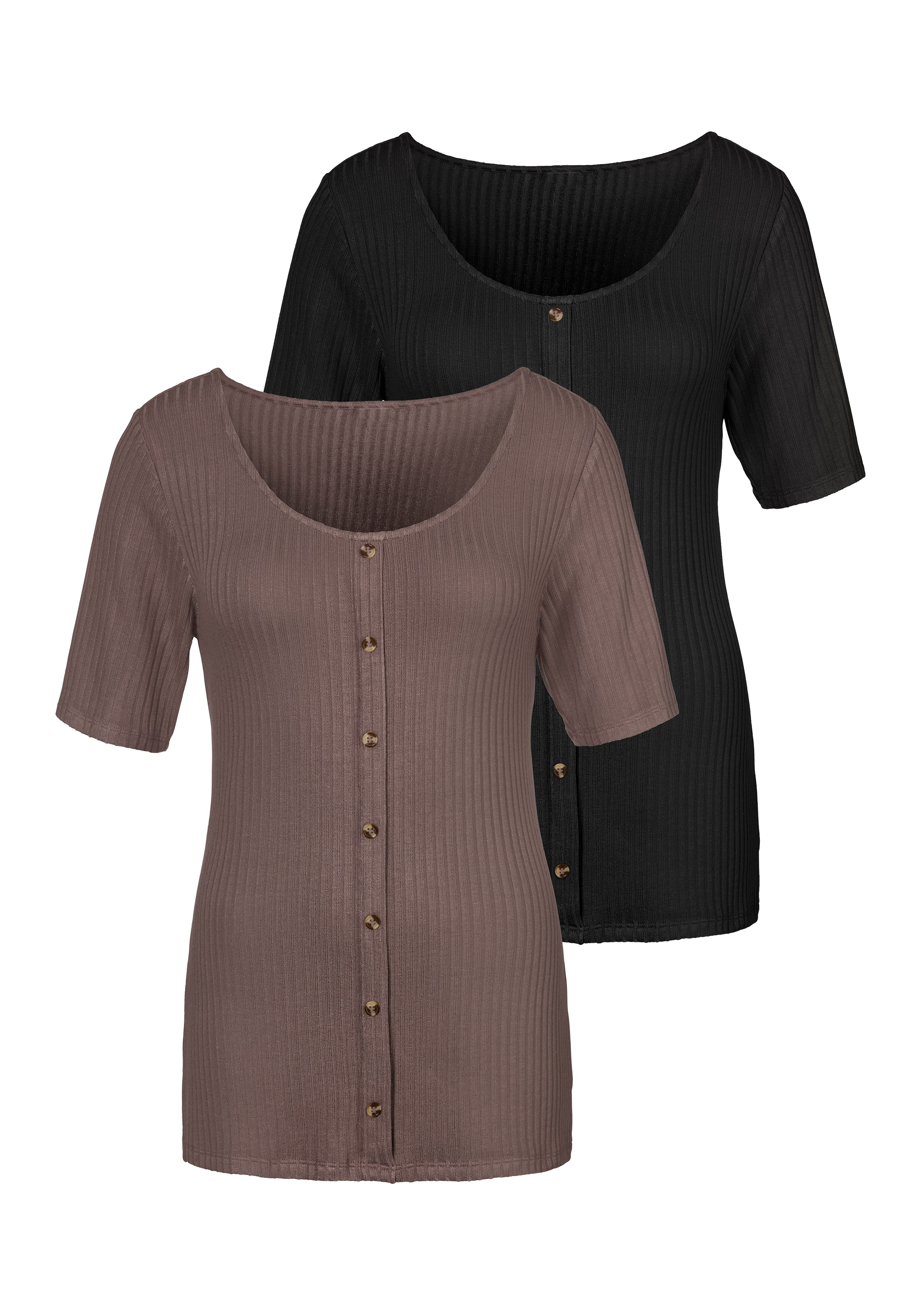 Vivance T-Shirt, (2er-Pack), Aus hochwertiger Rippware
