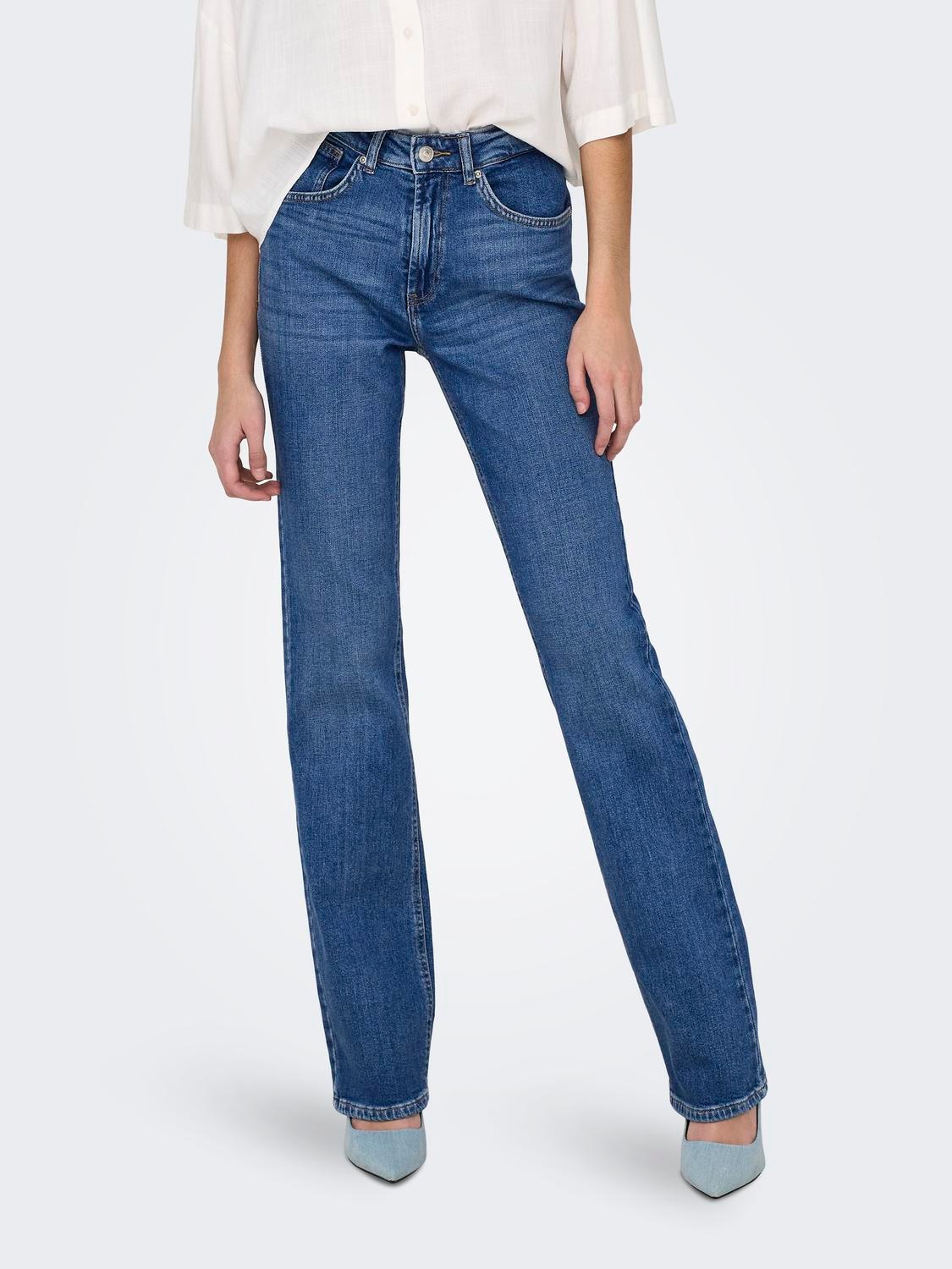 ONLY Bootcut-Jeans »ONLEVERLY MW SWEET FLARED DNM CRO187«, (Flared Jeans, Schlagjeans, ausgestellte Beinform, normale Leibhöhe), Baumwollmischung mit Stretch sorgt für ein angenehmes Tragegefühl