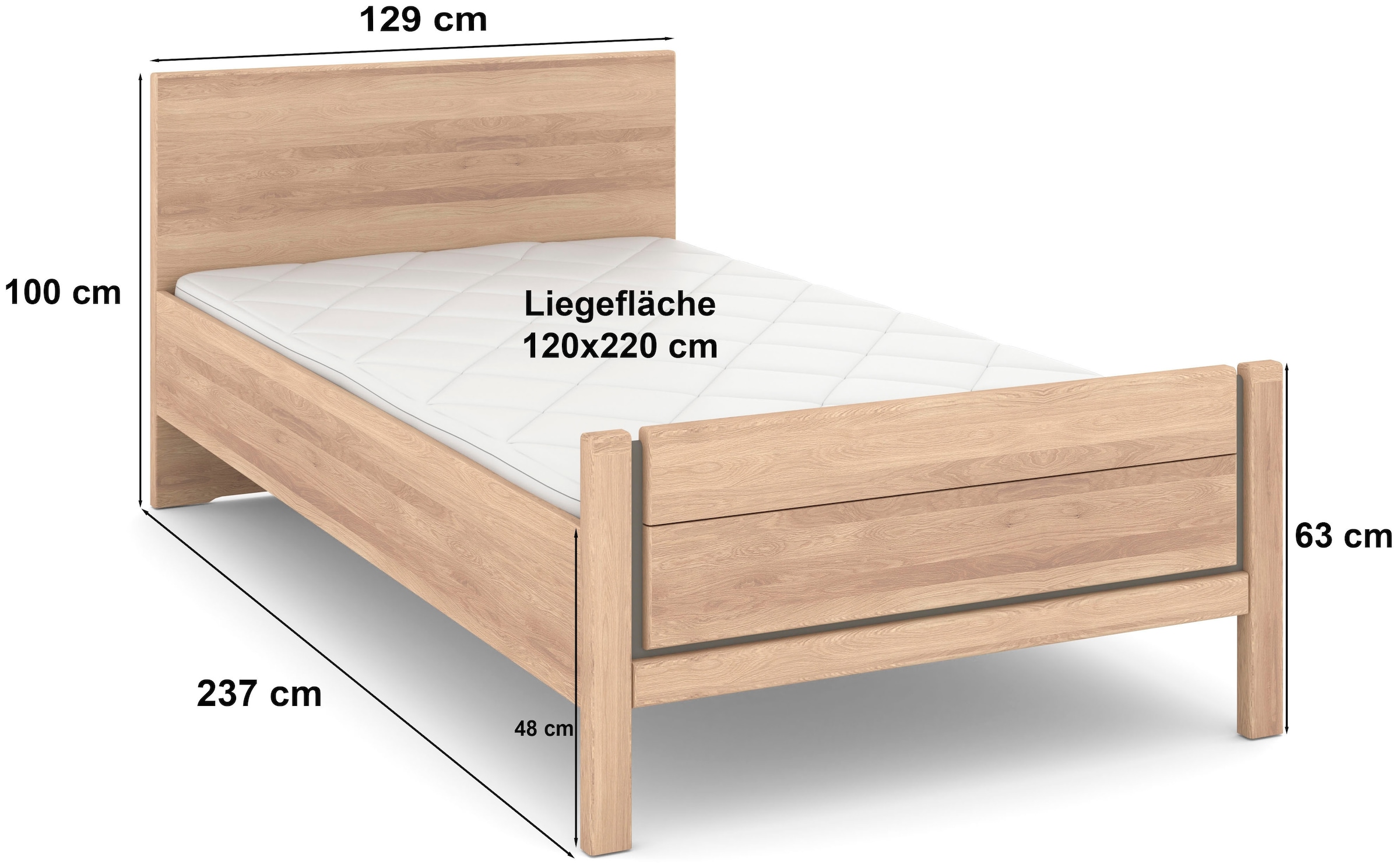 Musterring Holzbett »Sorrent, Bettgestell, Bettrahmen, teilmassiv Eiche«, (MADE IN GERMANY), Eiche teilmassiv, Liegehöhenverstellung, Stollenfußteil