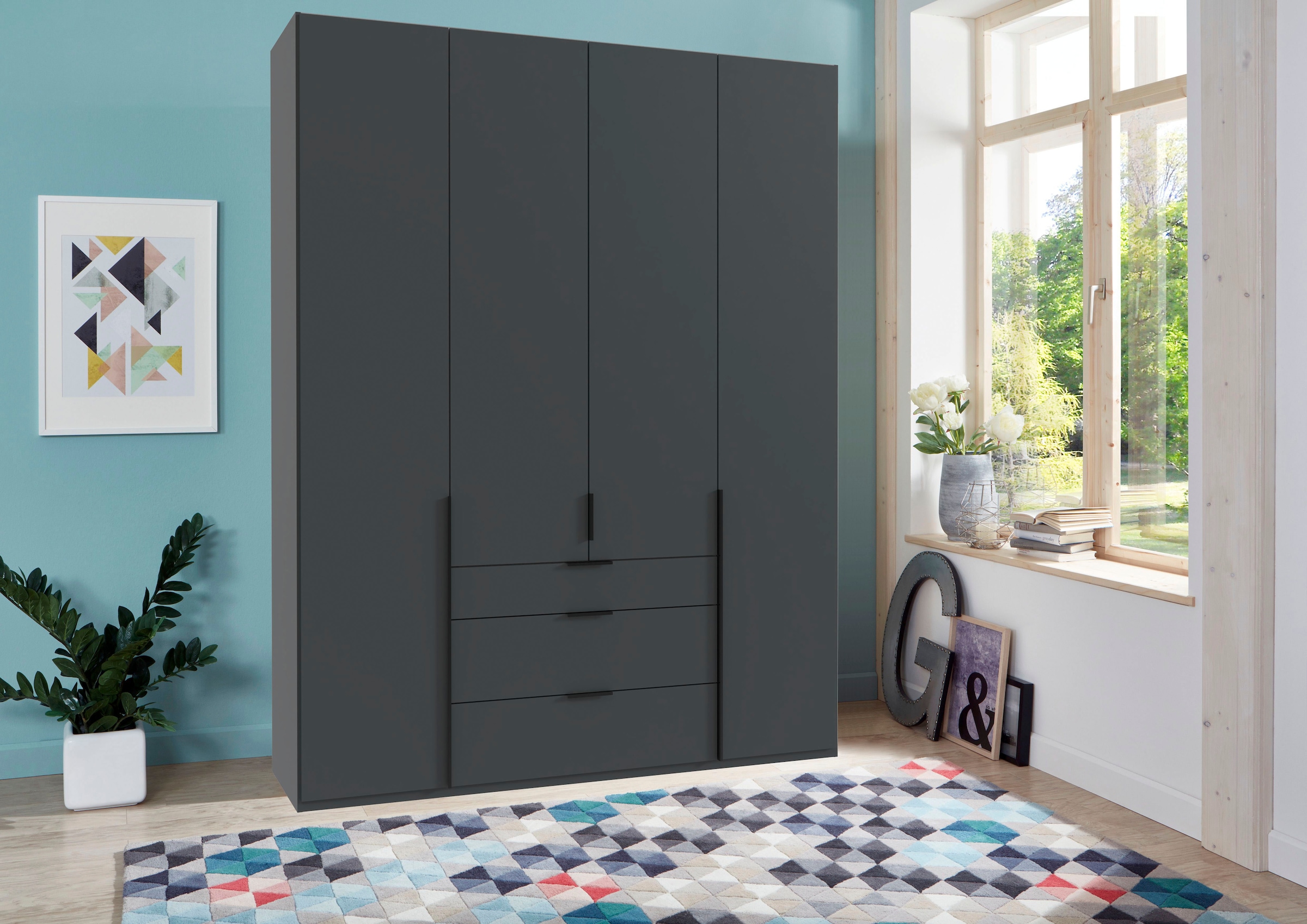 Wimex Drehtürenschrank »Mugano, 135 oder 180cm breit, 208 oder 236cm hoch, Made in Germany«, (mit langen oder kurzen Griffen aus Metall), wahlweise mit oder ohne Spiegel, mit Schubladen