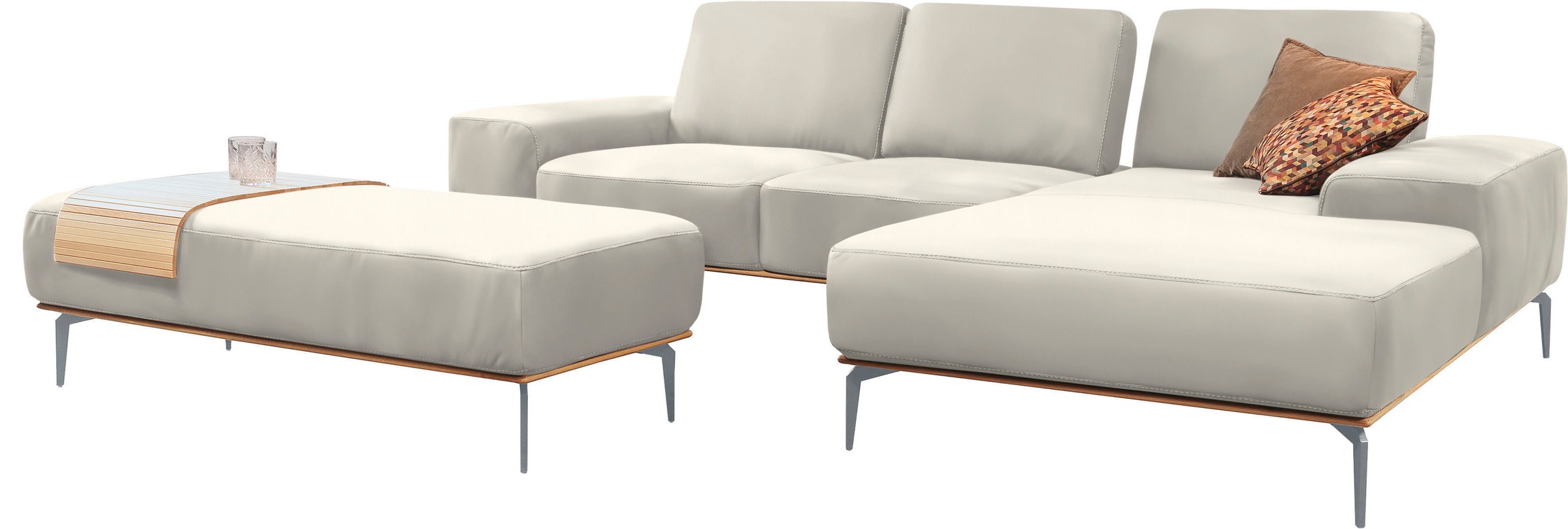 W.SCHILLIG Ecksofa »run, Designsofa mit tollem Sitzkomfort, bequem, L-Form«, mit elegantem Holzsockel, Füße in Silber matt, Breite 279 cm