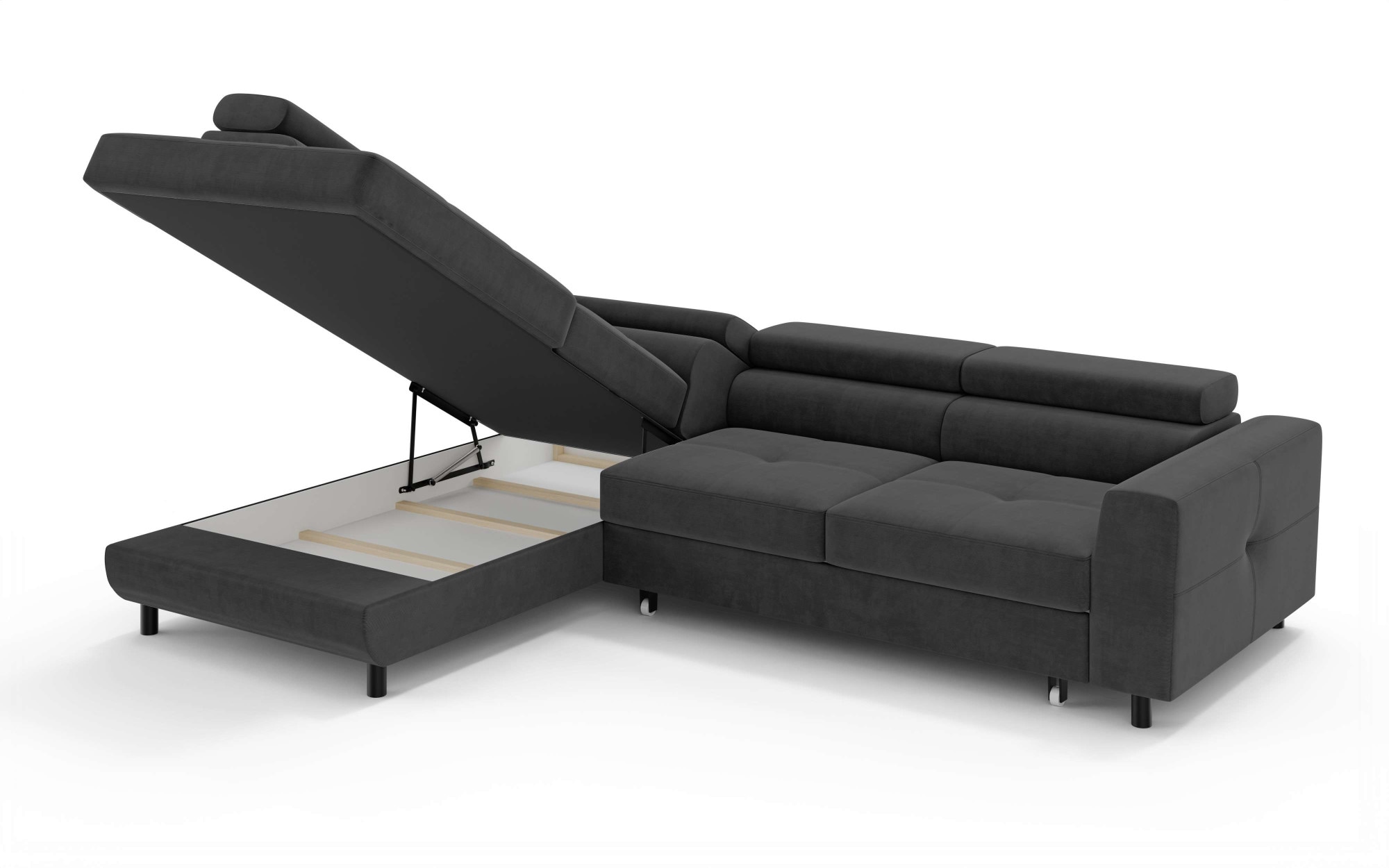 OTTO home Ecksofa »AADEN Schlafsofa mit verstellbaren Kopfstützen, B/T/H: 254/199/90 cm«, mit Bettfunktion und Bettkasten, Ottomane rechts/links bestellbar