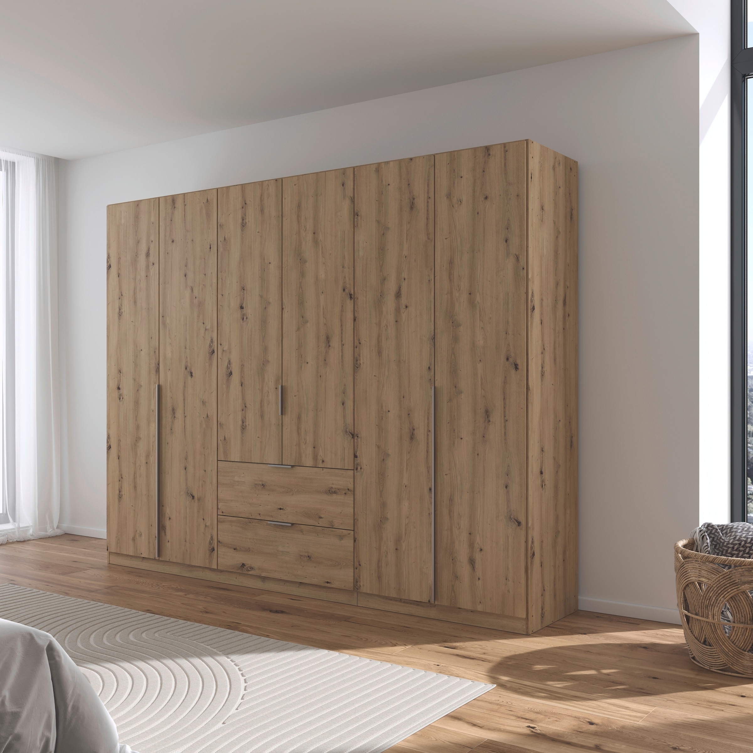 OTTO home Drehtürenschrank »Kleiderschrank Schrank Garderobe AGORDO mit Dekor- oder Hochglanzfront« in zwei Griff-Farben, Breiten 91-360 cm,  mit Außenschubkästen, Serie in 7 Breiten und 2 Höhen MADE IN GERMANY