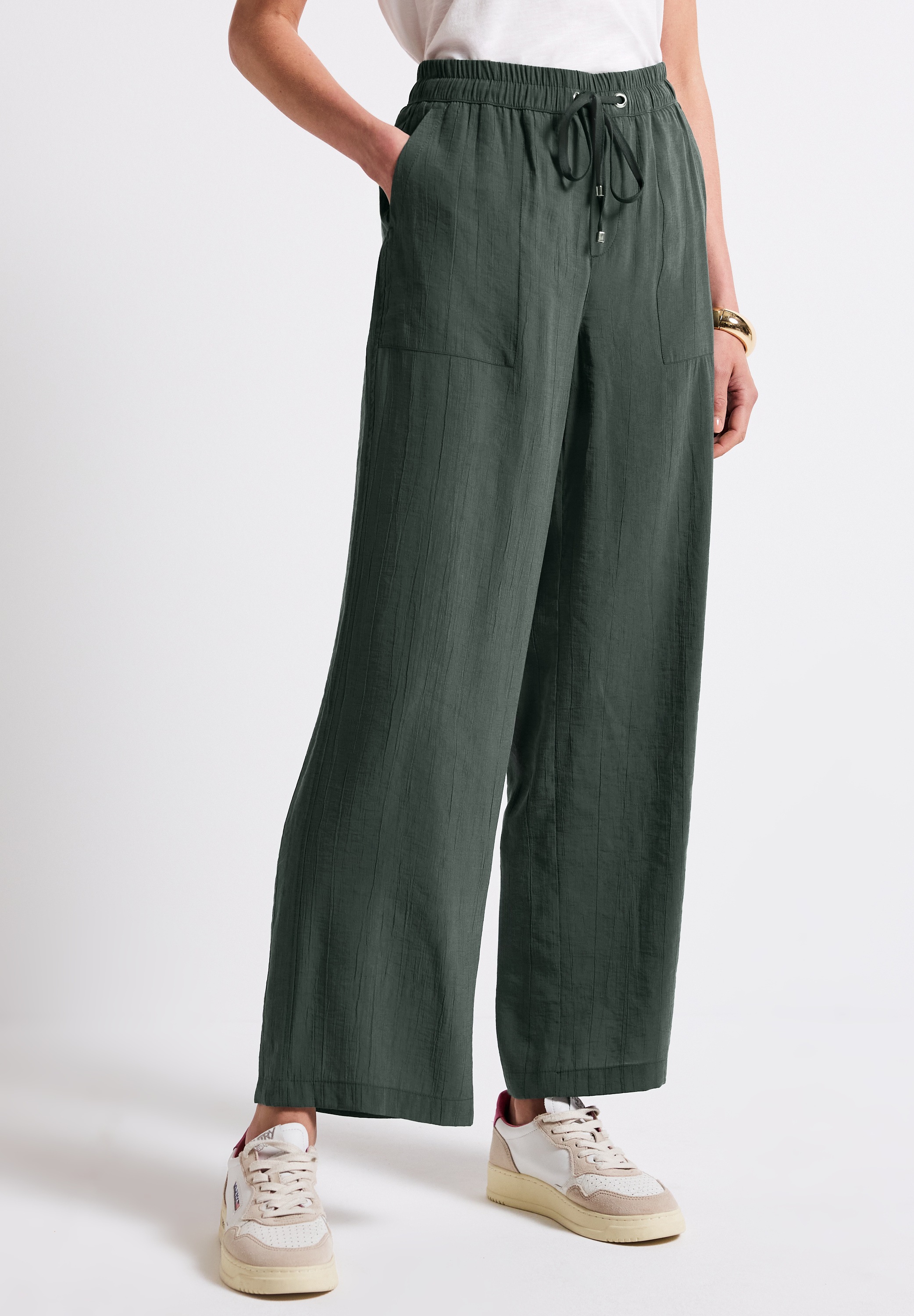 STREET ONE Stoffhose, Sommerhose mit Crinkle-Struktur, Wide Leg