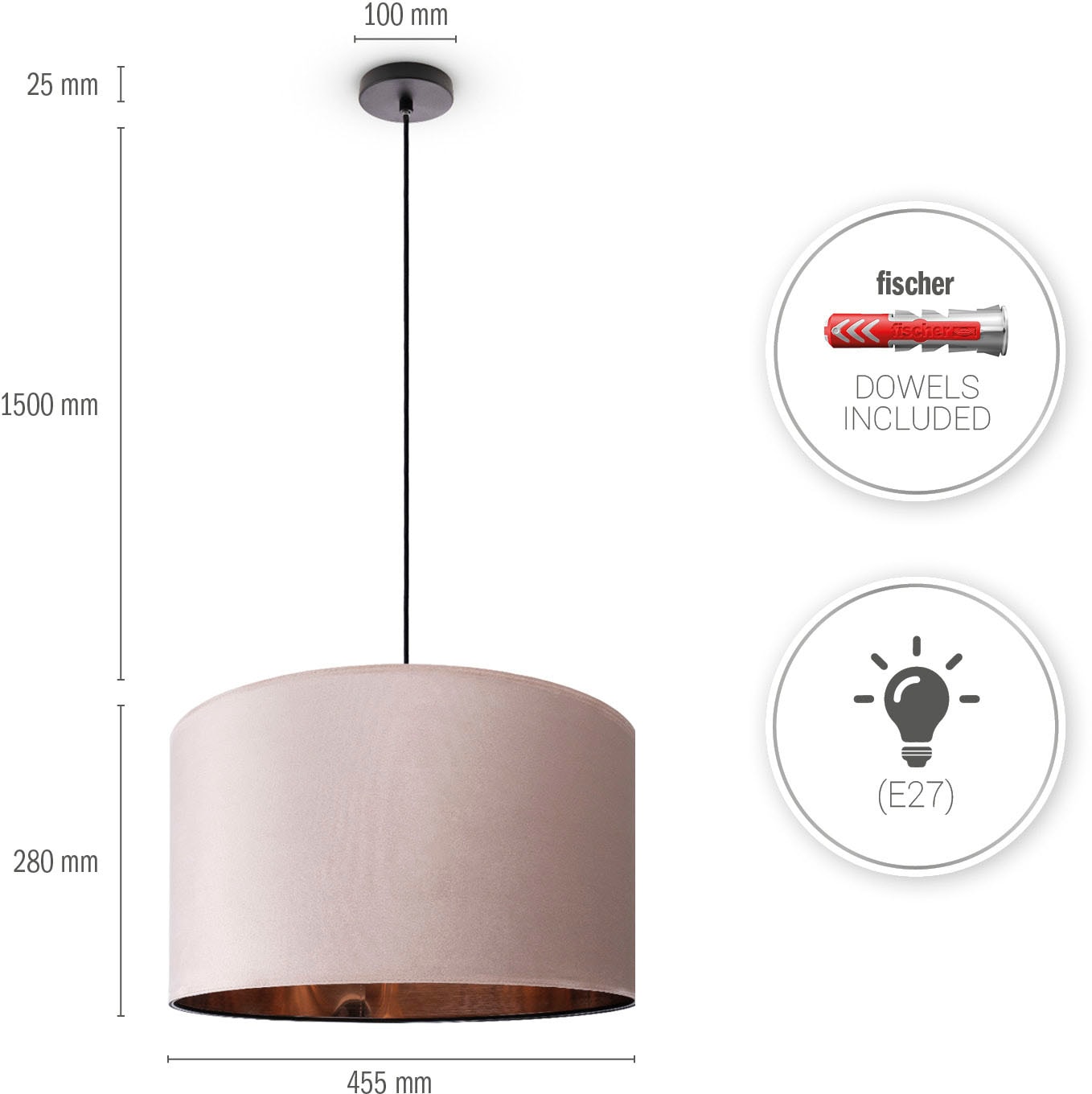 Paco Home Pendelleuchte »Hugo uni Color«, Wohnzimmer Lampenschirm aus Velour  Unifarben Deko E27 Kabel 1,5m kaufen im OTTO Online Shop | Pendelleuchten