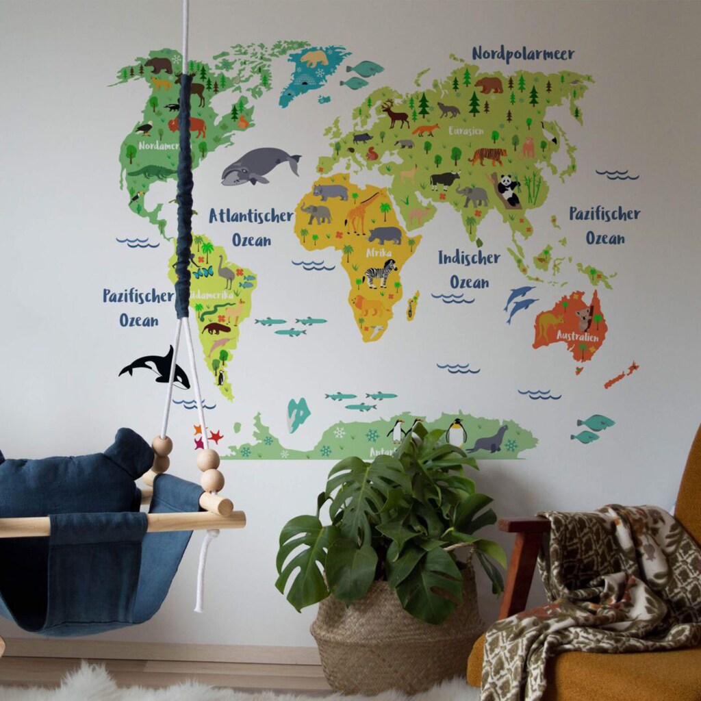 Wall-Art Wandtattoo »Tierwelt Weltkarte Kinderzimmer«, (1 St.), selbstklebend, entfernbar