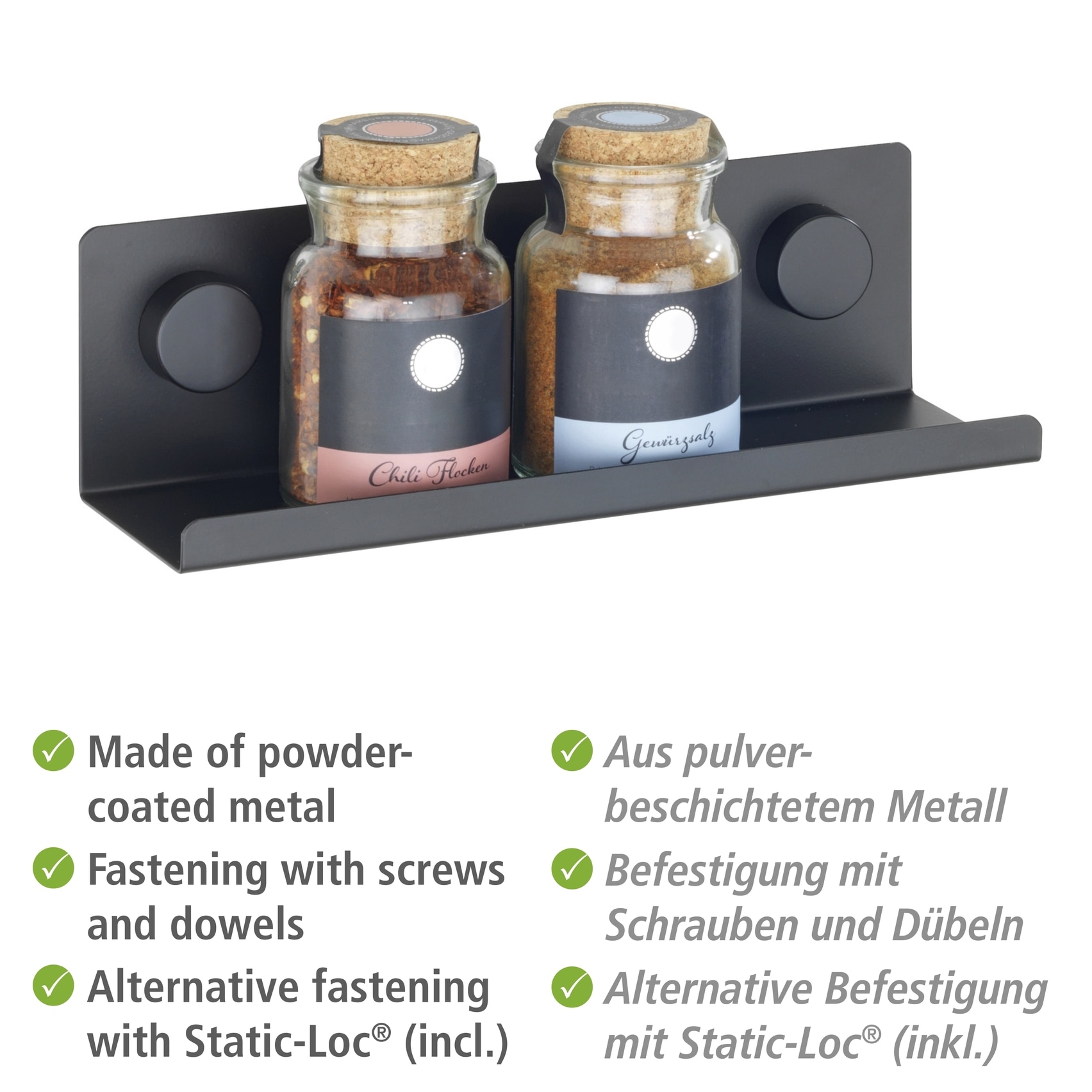 WENKO Gewürzregal »Modell Jet S«, Küchenregal für die Wand, Industrial Style, pulverbeschichtetes Metall