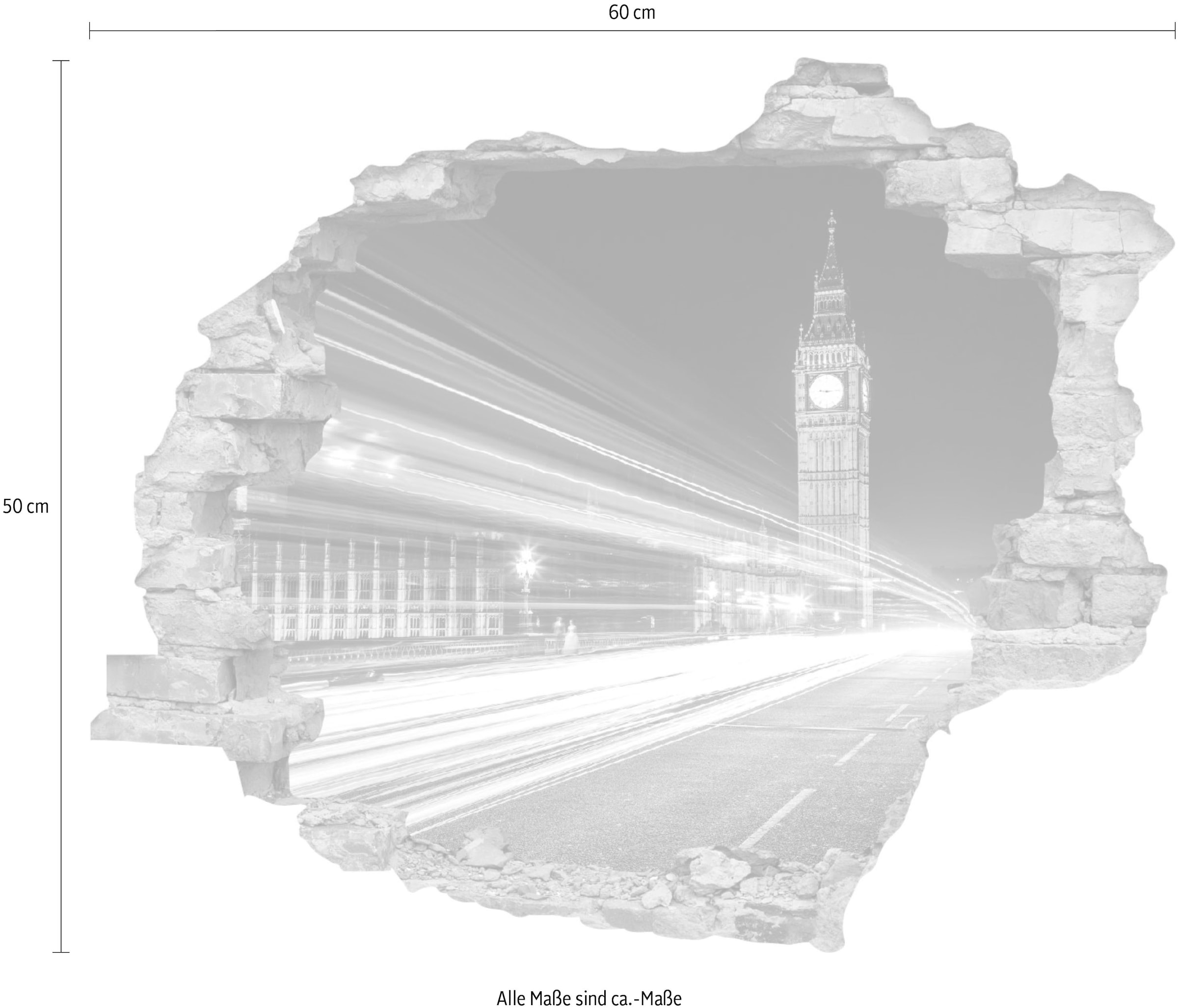 queence Wandtattoo »Big Ben« Wandsticker, Wandbild, selbstklebend, 3D, Wanddurchbruch