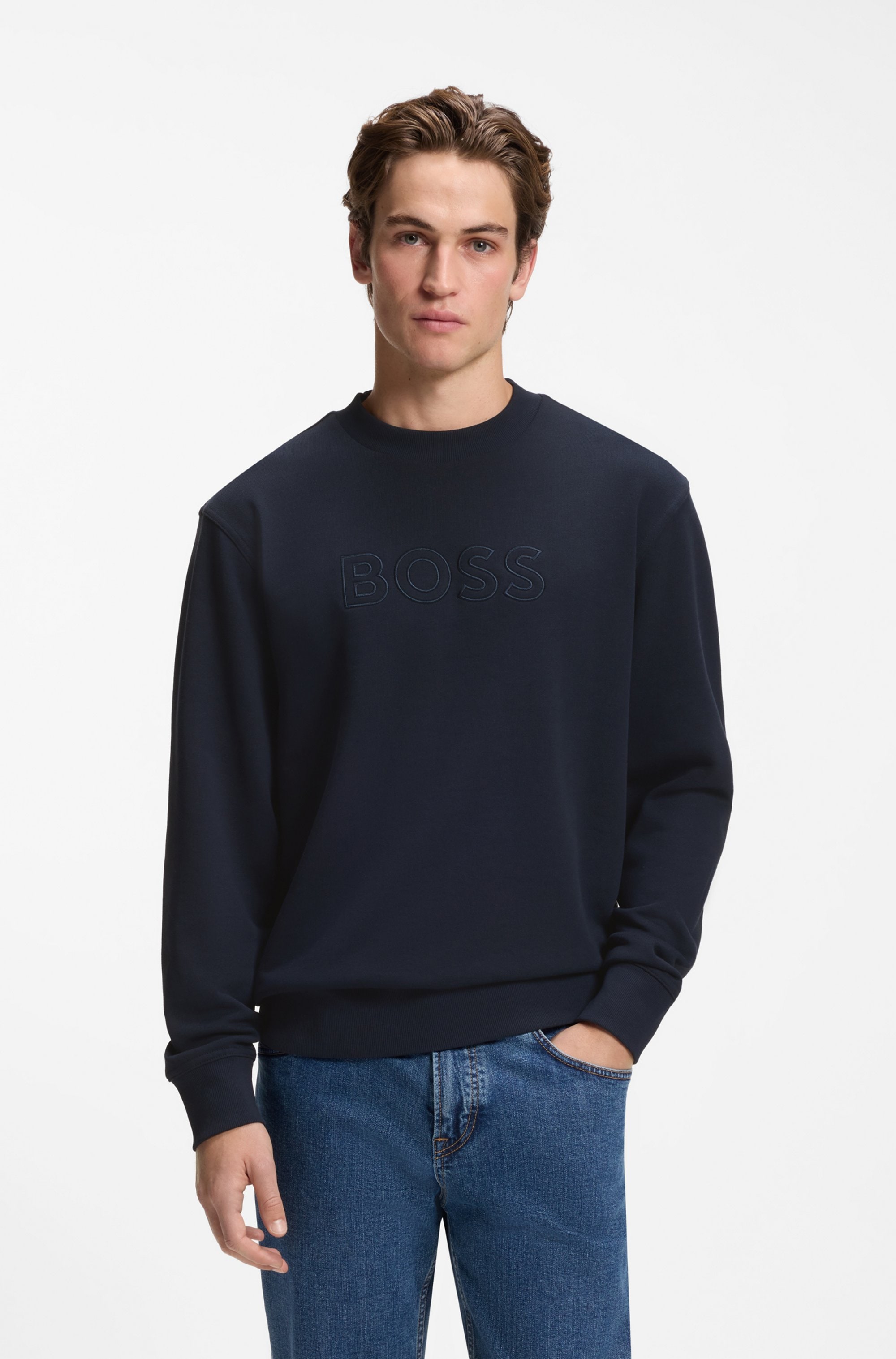 BOSS ORANGE Sweatshirt , Rundhalsausschnitt, Relaxed Fit, große Logo-Stickerei
