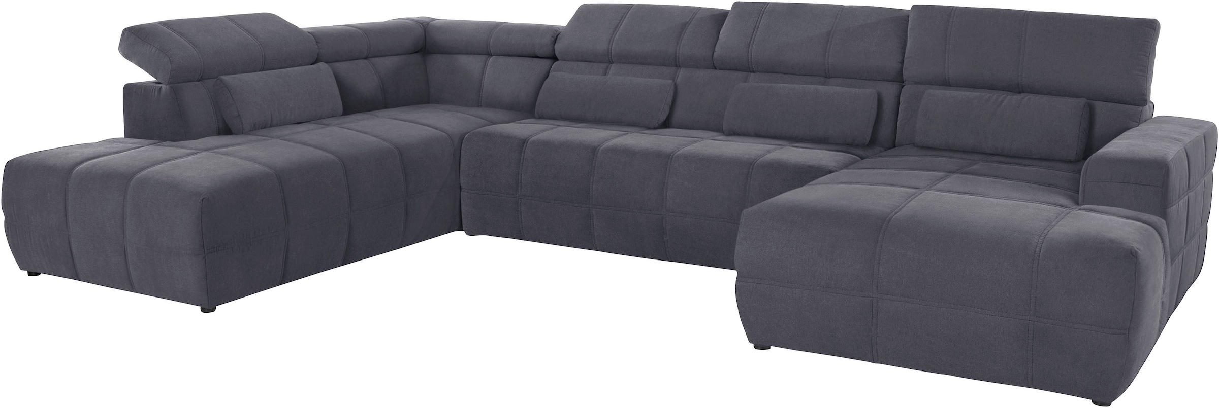 DOMO collection Wohnlandschaft »Brandon viele Bezugsarten, auch in Cord und Leder, incl. Nierenkissen«, mit Kopfteilverstellung, wahlweise Sitztiefenverstellung, U-Form