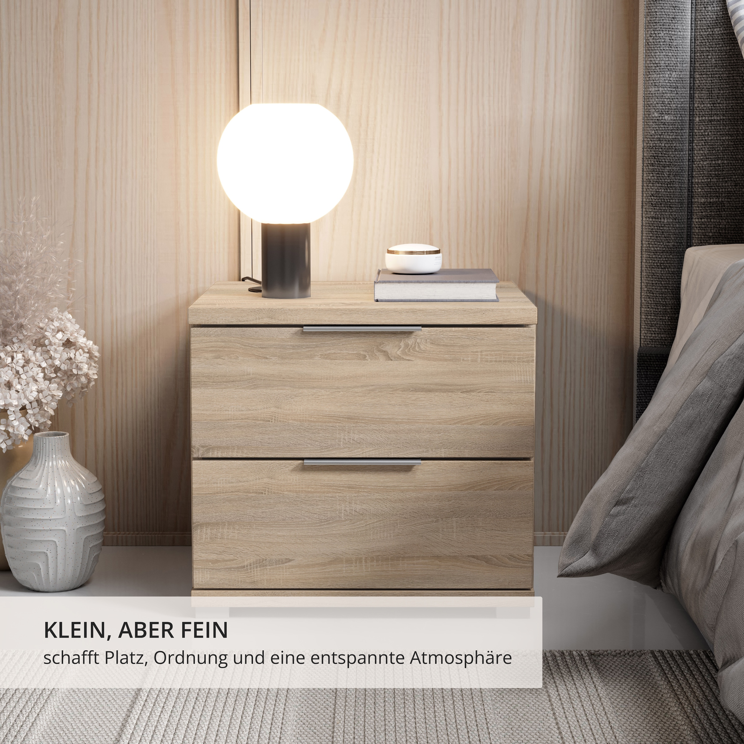 Schlafkontor »Smilla Nachttisch, Nachtkonsole mit Schubkästen« Korpus melaminbeschichtet, silberfarbige oder schwarze Griffe