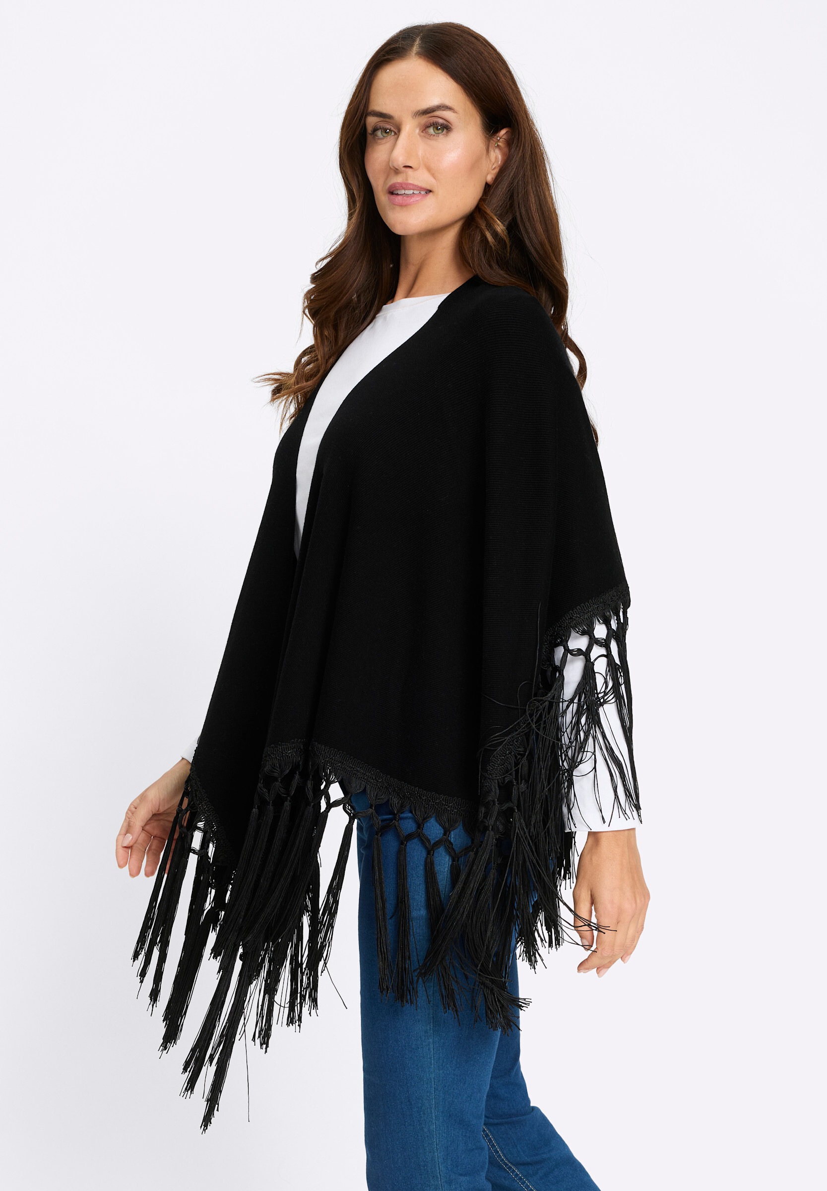 heine Strickcape »Cape Strickcape mit Fransen«