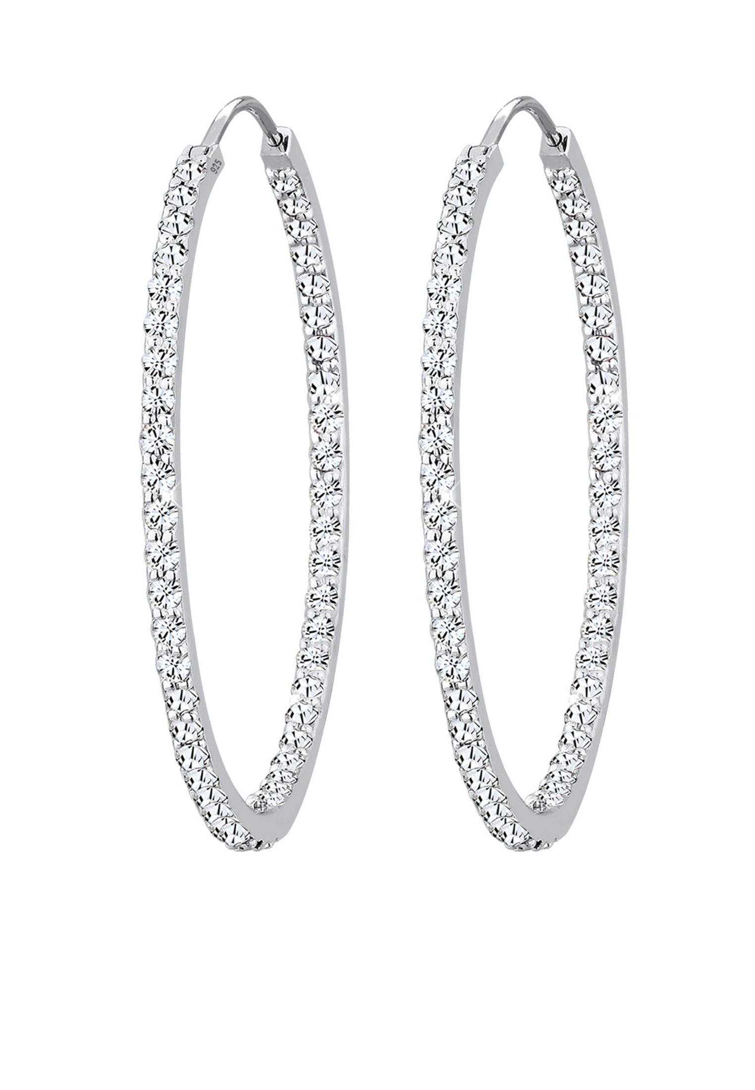 Elli Premium Paar Creolen »Ohrringe Creolen Glas Kristalle Weiß 925 Sterling Silber«