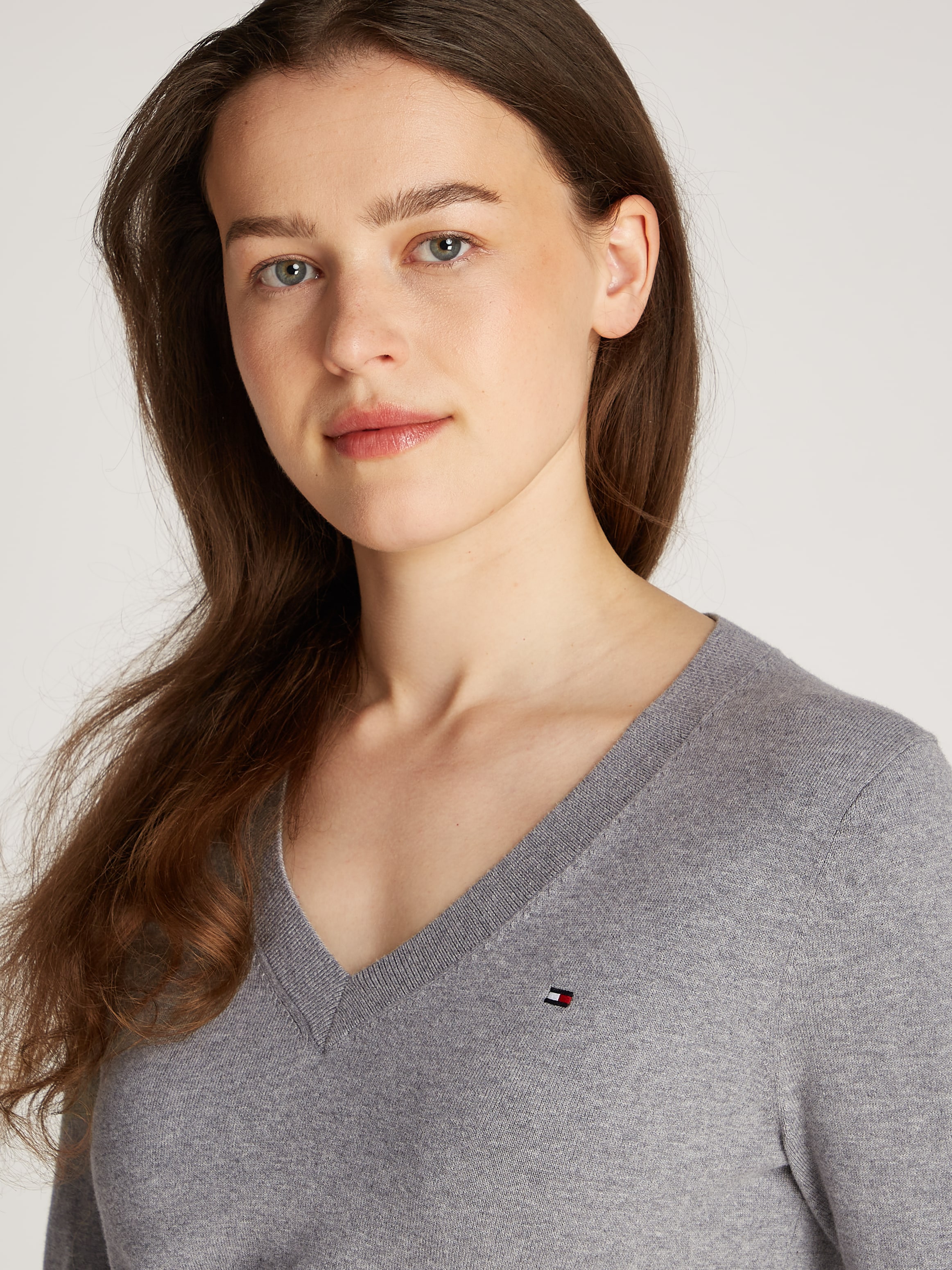 Tommy Hilfiger V-Ausschnitt-Pullover »CO JERSEY STITCH V-NK SWEATER mit V-Ausschnitt und Ripp«, unifarben, casual, regular fit, Baumwollmix, V-Ausschnitt