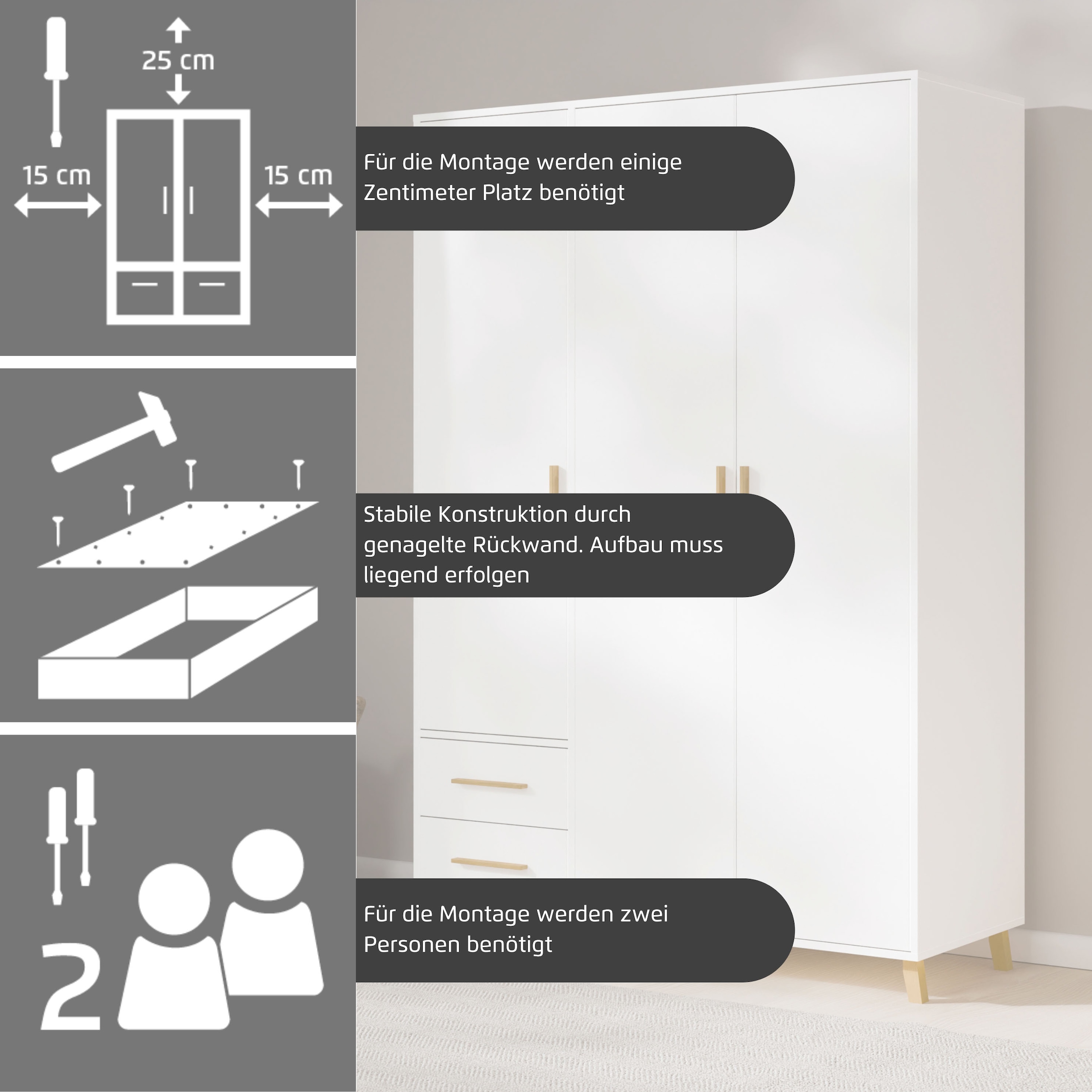 rauch Drehtürenschrank »Kleiderschrank Schrank Garderobe Wäscheschrank SHINJO«, Griffe und Füße aus Massivholz mit 2 Schubladen MADE IN GERMANY