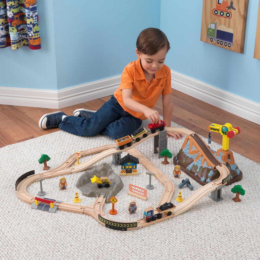 KidKraft® Spielzeug-Eisenbahn »Holzspielzeug, Eisenbahnset Baustelle mit Aufbewahrungsbox«