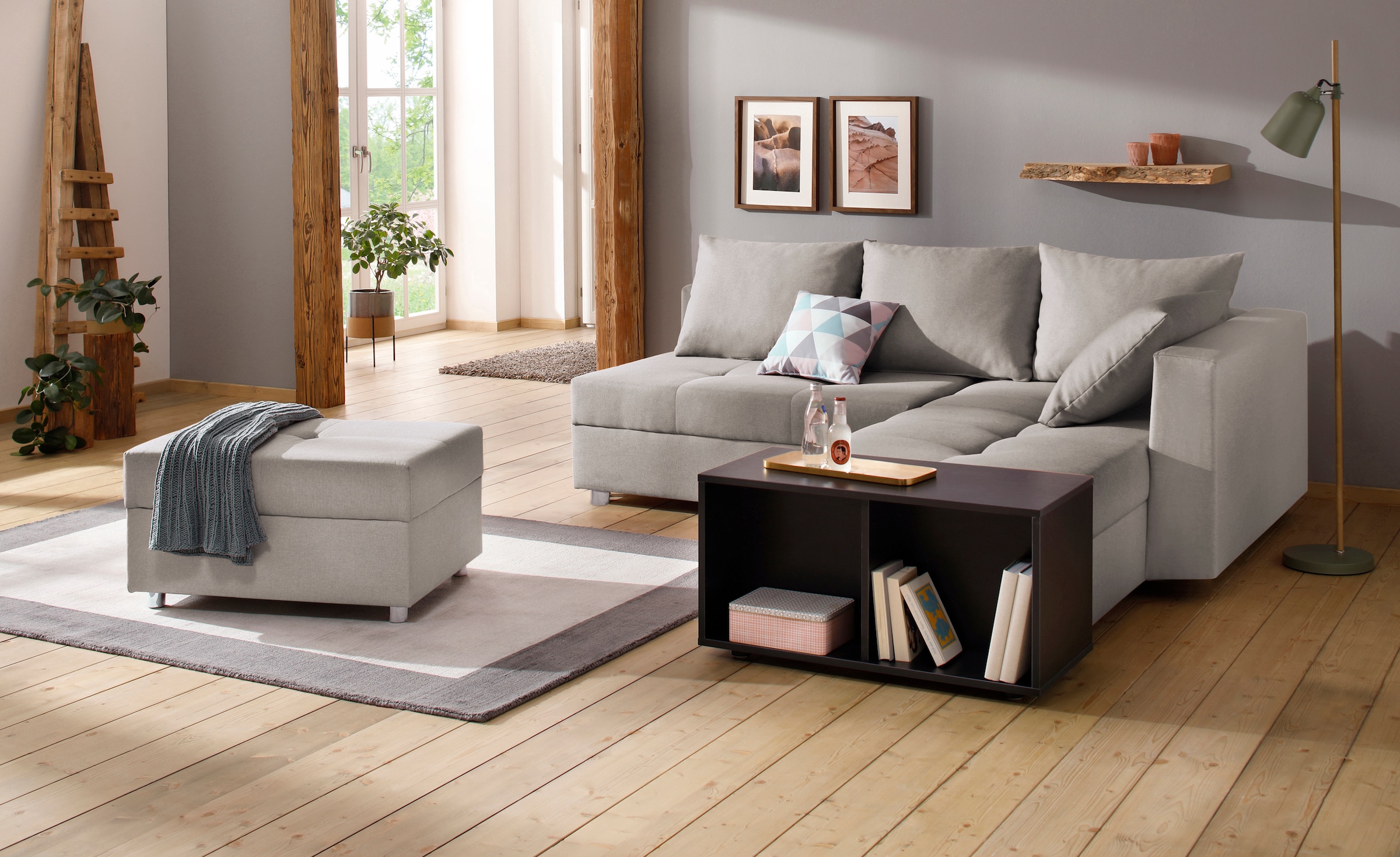 Home affaire Ecksofa »Italia L-Form, B: 217 cm, Schlaffunktion, Bettkasten« Federkern, frei stellbar, mit Zierkissen, Gästebettfunktion