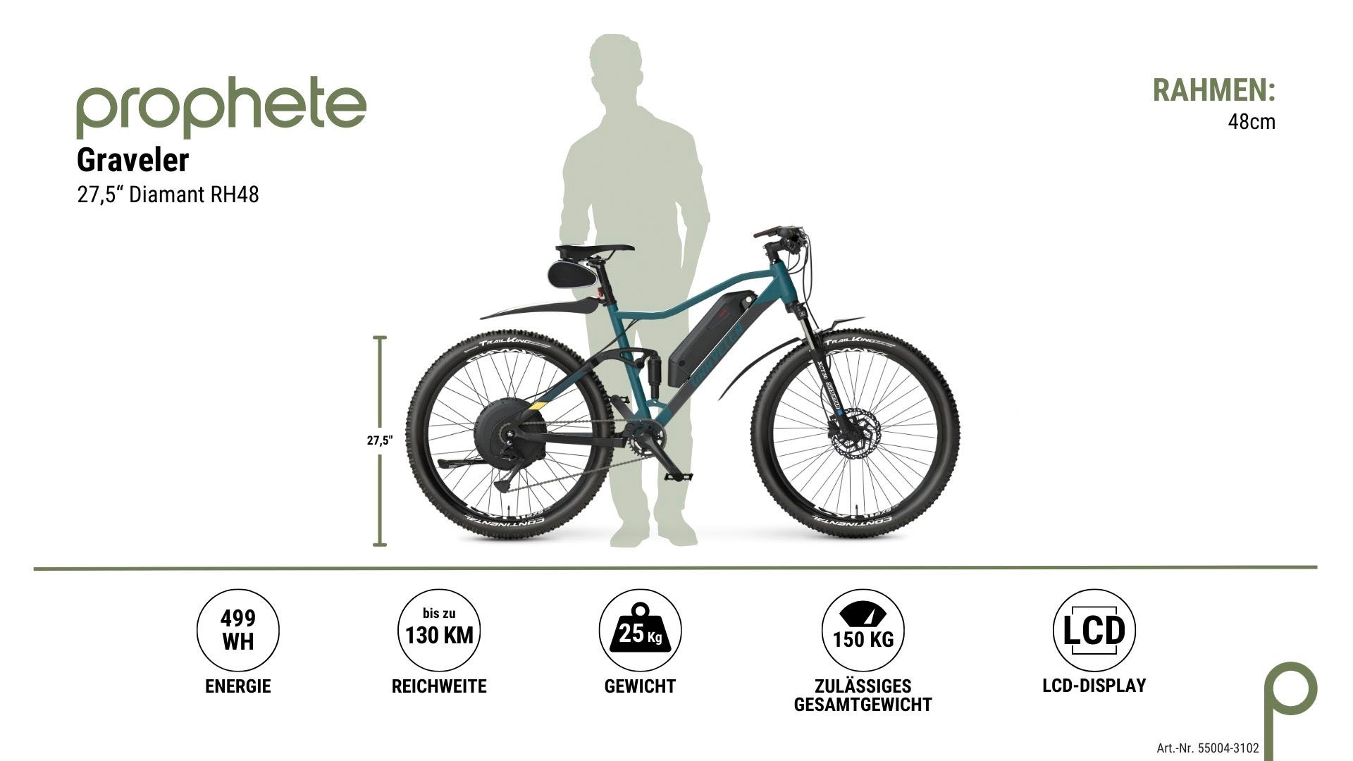 Prophete E-Bike »Graveler«, 9 Gang, Shimano, Alivio, Heckmotor 250 W, Pedelec, Elektrofahrrad für Damen u. Herren, MTB