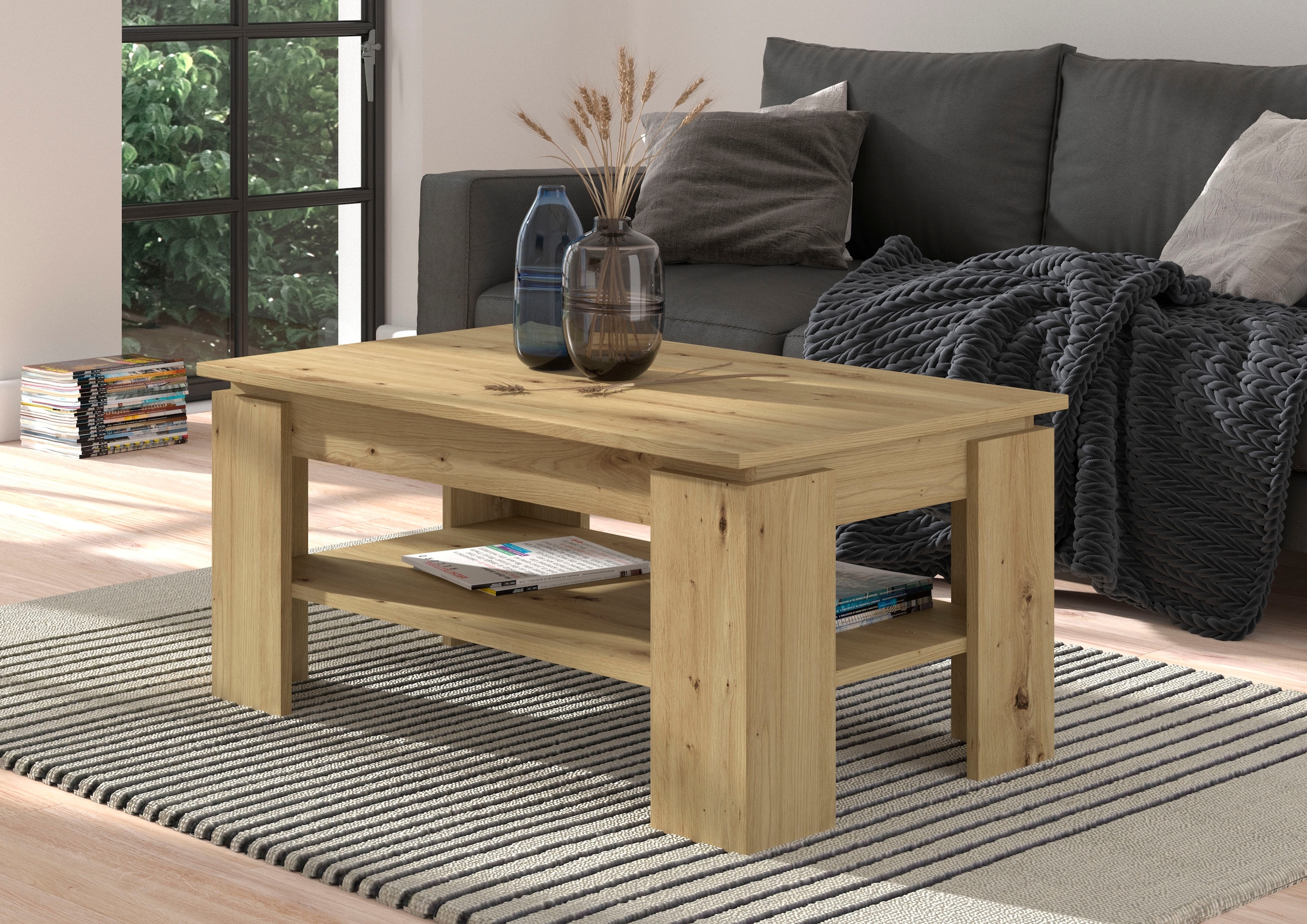 INOSIGN Couchtisch »Kalmar, rechteckig, 100 x 60 cm, 1 Ablageboden«, (1 St.), Sofatisch, Beistelltisch, Kaffetisch, Wohnzimmertisch, coffee table