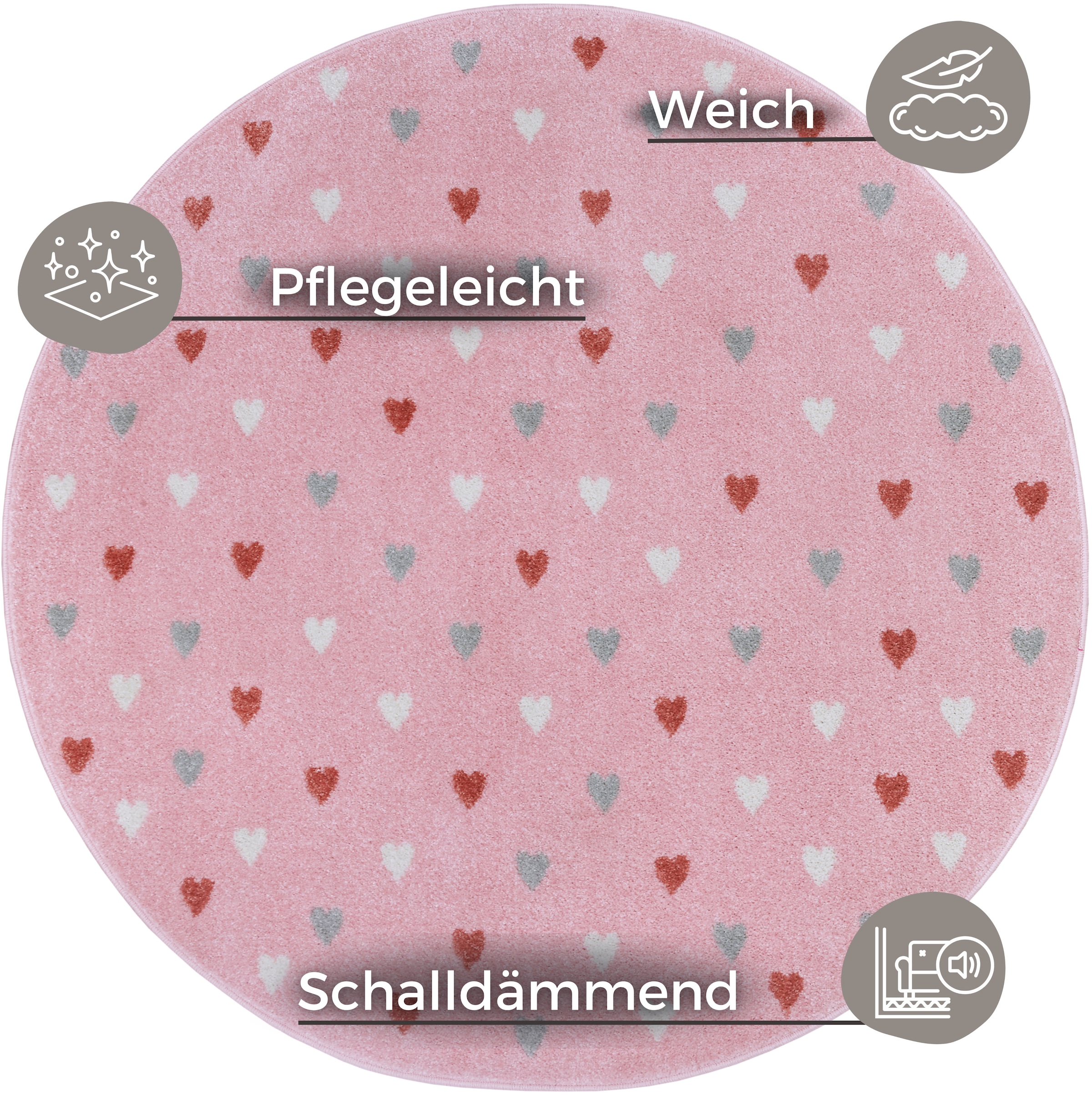 HANSE Home Kinderteppich »Adventures Little Hearts«, rund, 7 mm Höhe, Spielteppich, fest, Kinderzimmer, Kurzflor, Spielunterlage