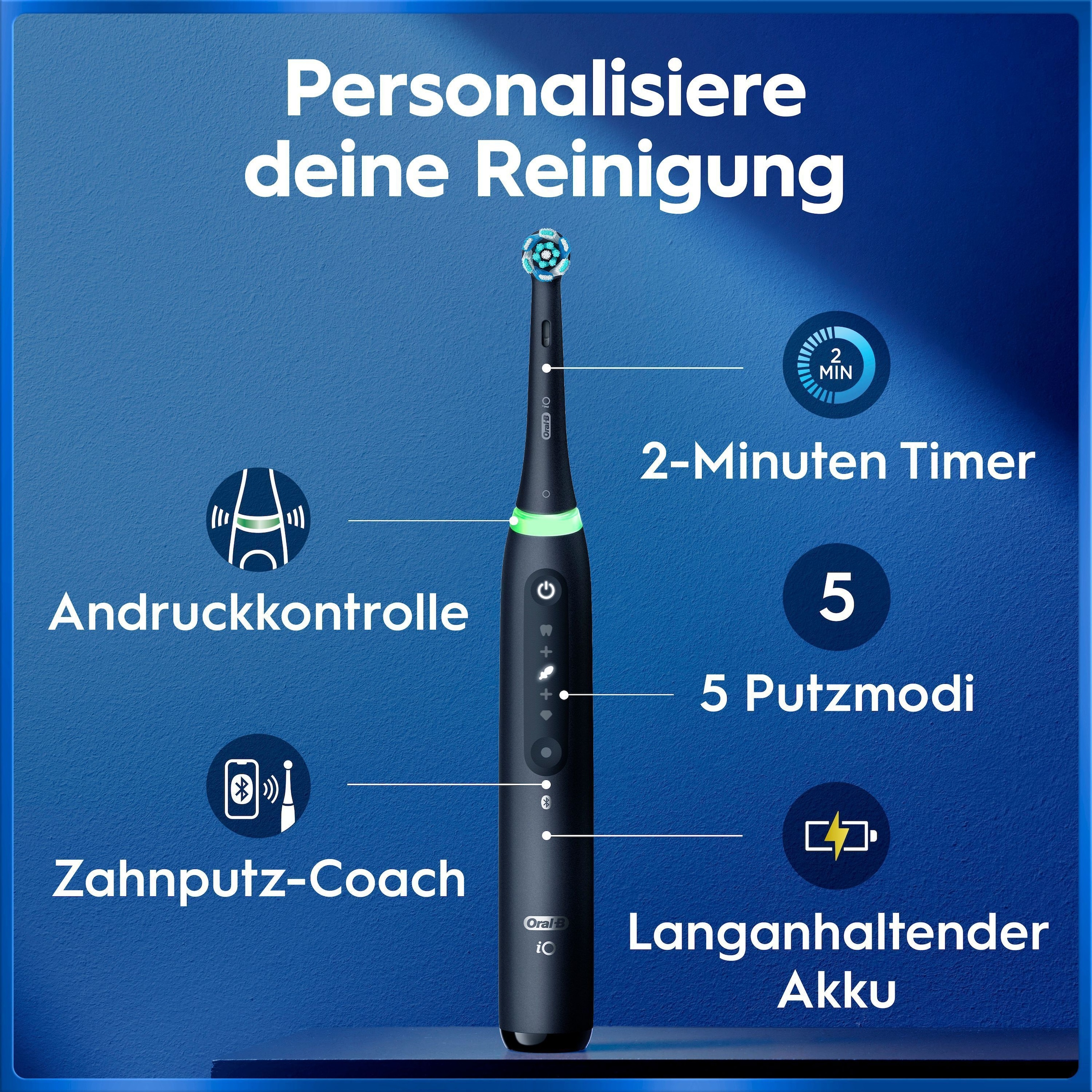 Oral-B Elektrische Zahnbürste »iO 5 Duopack« 2 Stk. Aufsteckbürsten mit Magnet-Technologie, LED-Anzeige, 5 Putzmodi, Reiseetui