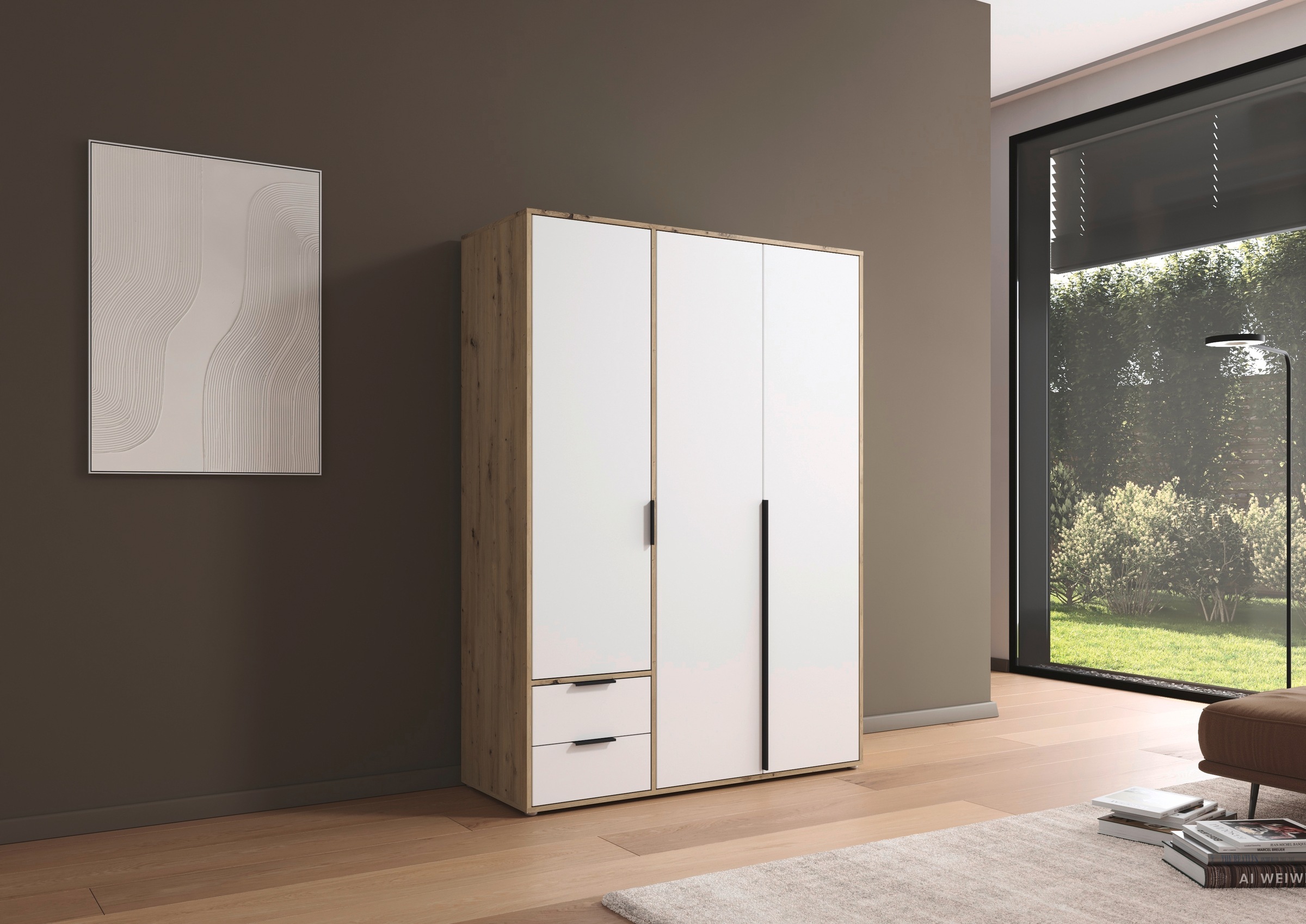 rauch Drehtürenschrank »Kleiderschrank Schrank Garderobe Wäscheschrank NAGATA viel Stauraum«, (in 3 verschiedenen Ausstattungen BASIC/CLASSIC/PREMIUM), mit Schubladen sowie Stangengriffen TOPSELLER MADE IN GERMANY