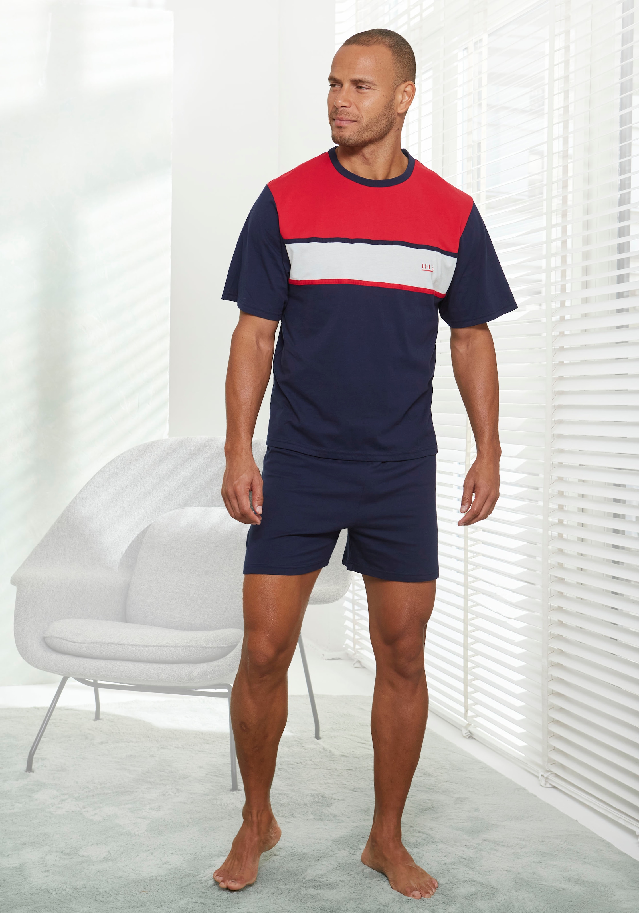 H.I.S Pyjama 1 Stück, 2 tlg. Schlafanzug mit breitem Streifen
