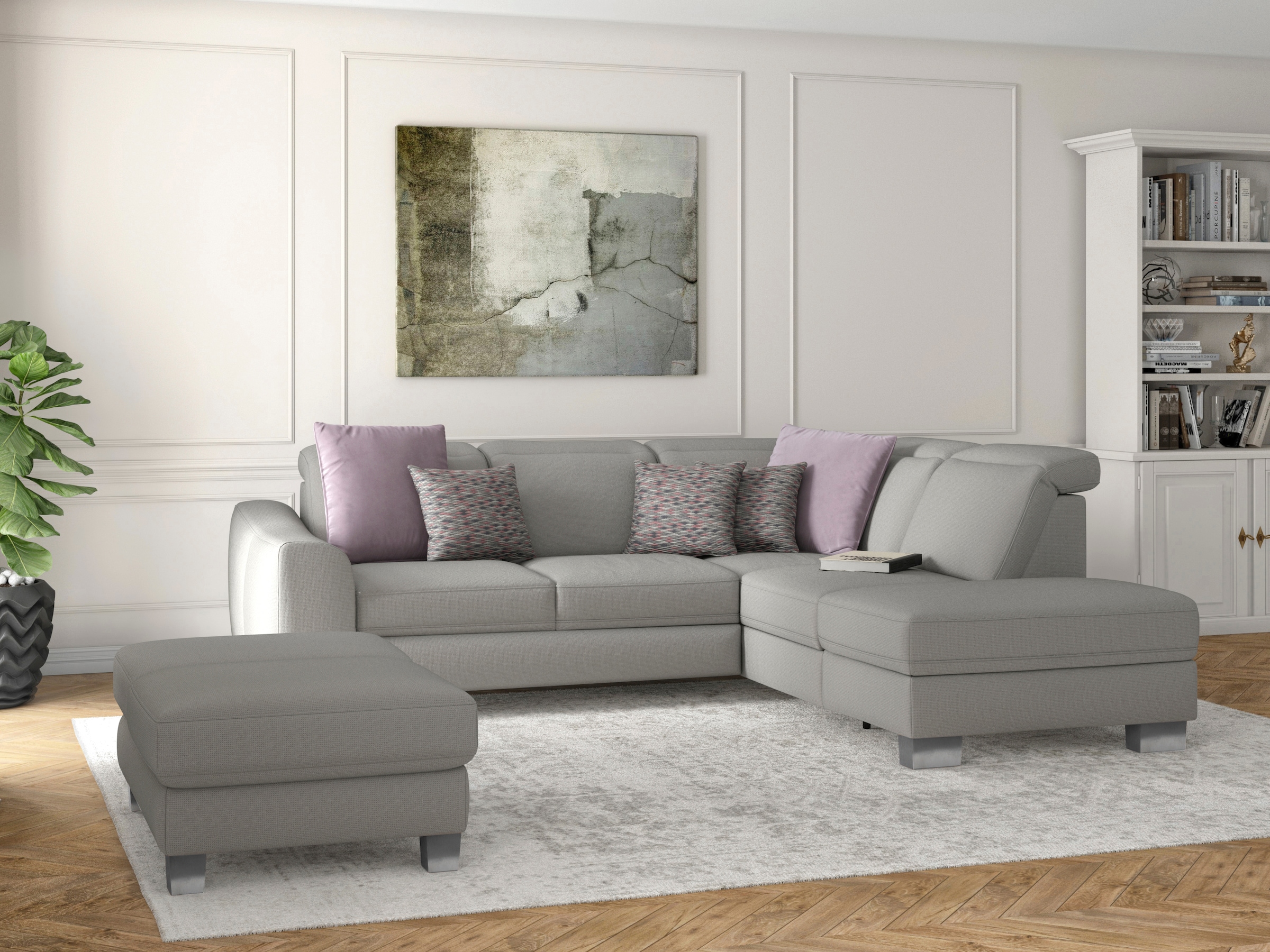 sit&more Ecksofa »Dundee L-Form«, mit Federkern und Edelstahlfüßen, wahlweise mit Kopfteilverstellung