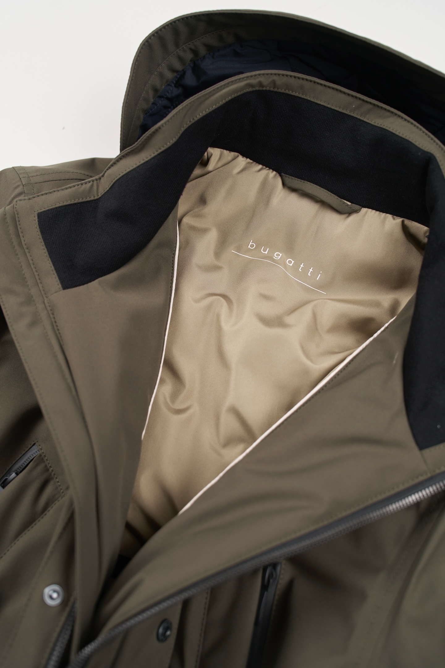 bugatti Langjacke, mit Kapuze, mit innenliegendem Strickkragen