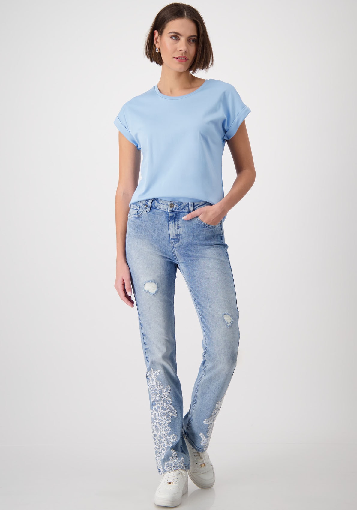 Monari Rundhalsshirt, mit Glitzersteinchen auf der Schulter